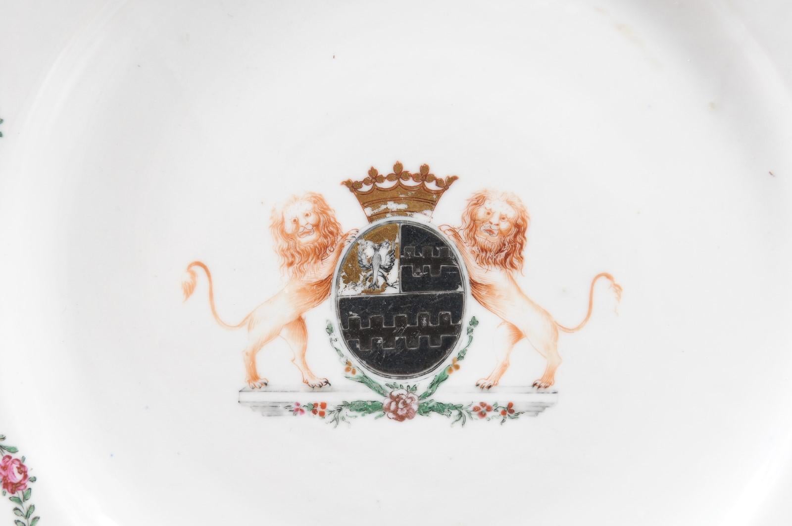 18th Century Chinese Export Porcelain Cake Plate / Charger with Armorial Crest For Sale 2