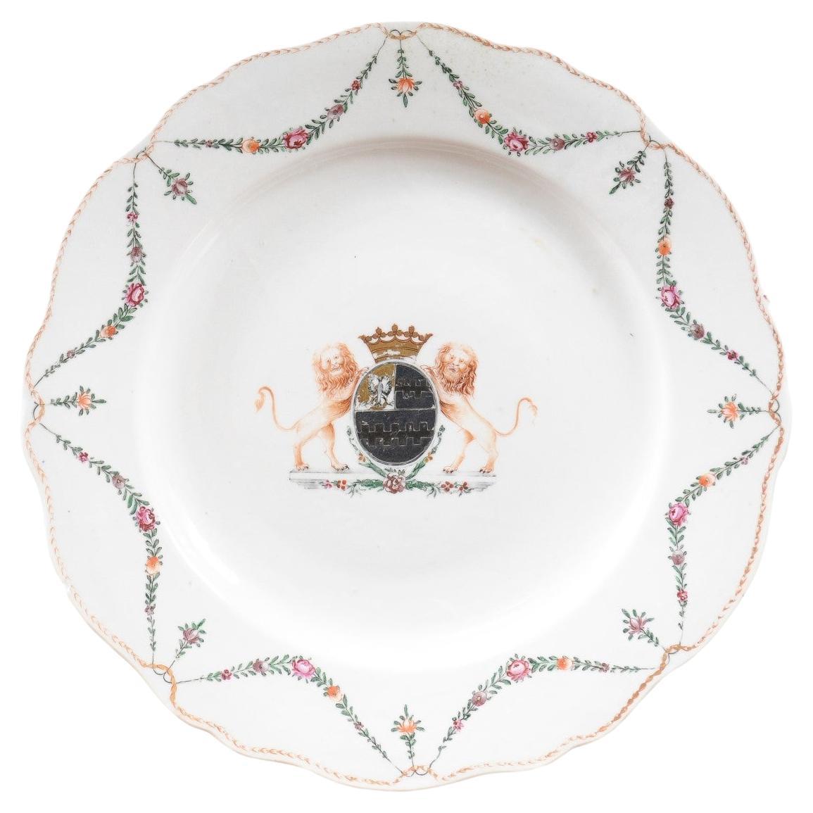 18th Century Chinese Export Porcelain Cake Plate / Charger with Armorial Crest For Sale