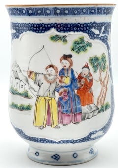 18th Century Chinese Export porcelain Can/Mug Depicting Archery, As Found*