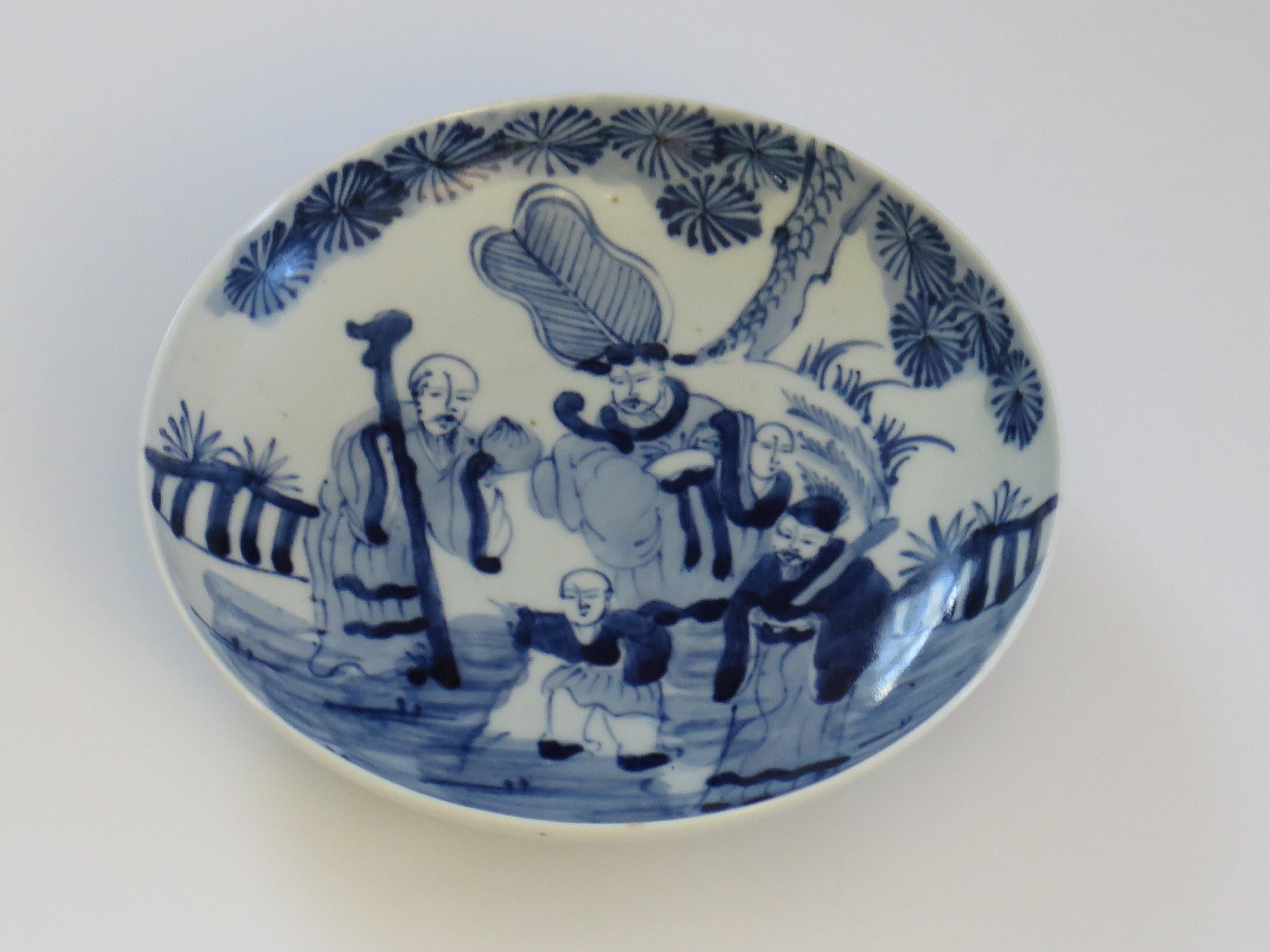 Chinesische Export-Porzellanschale des 18. Jahrhunderts, blau-weiß handbemalte unsterbliche Unsterbliche  im Angebot 5