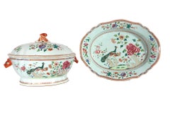 18th-century Chinese Export Porcelain Double Peacock Pattern Soup Tureen, Cover
