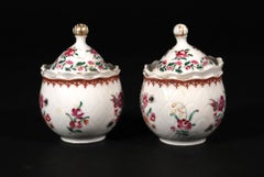 18th Century Chinese Export Porcelain Famille Rose Pot De Cremes and Covers