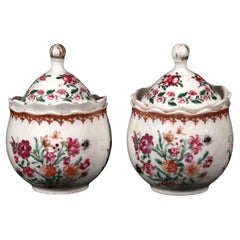 18th Century Chinese Export Porcelain Famille Rose Pot De Cremes and Covers