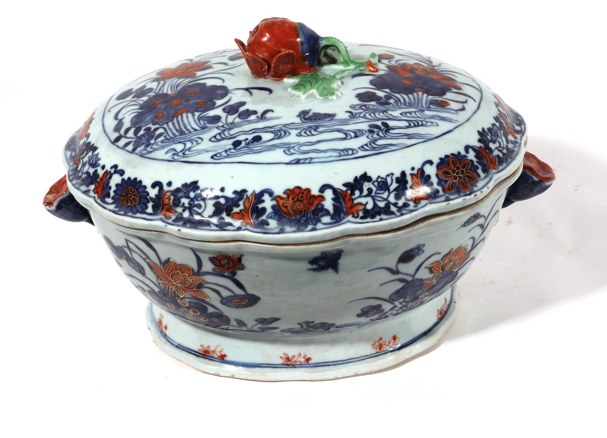 18th Century Chinese Export Porcelain Imari Tureen and Cover-Duck in Pond For Sale 6