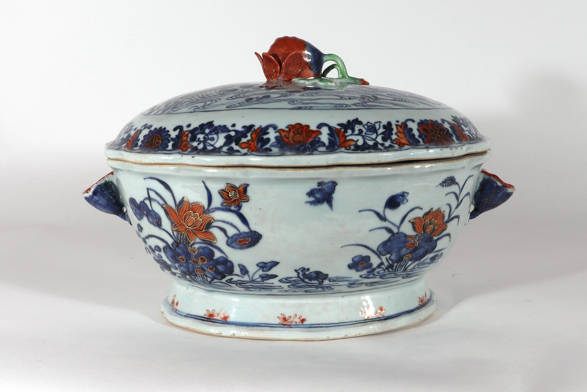 18th Century Chinese Export Porcelain Imari Tureen and Cover-Duck in Pond For Sale 1