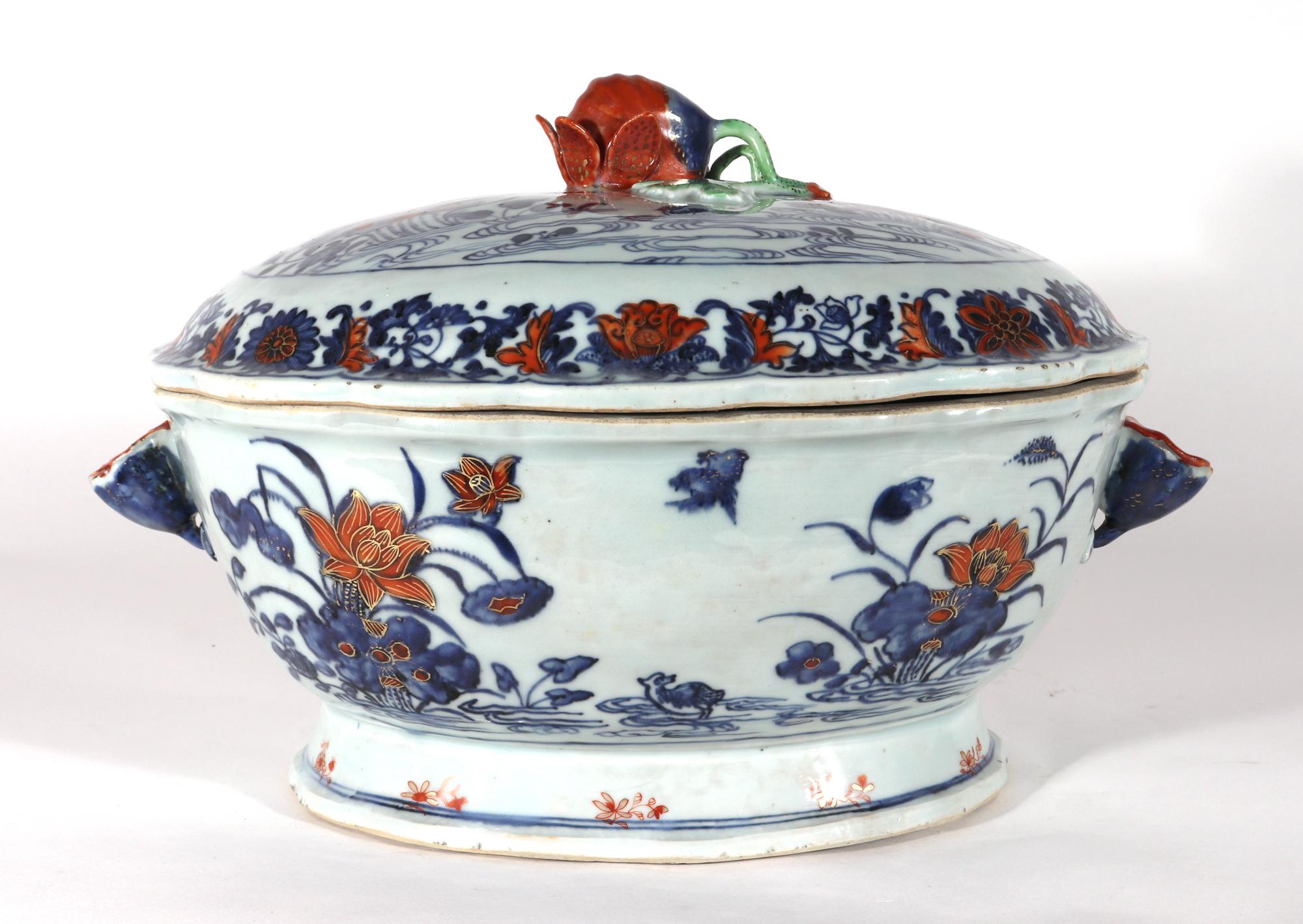18th Century Chinese Export Porcelain Imari Tureen and Cover-Duck in Pond For Sale 2