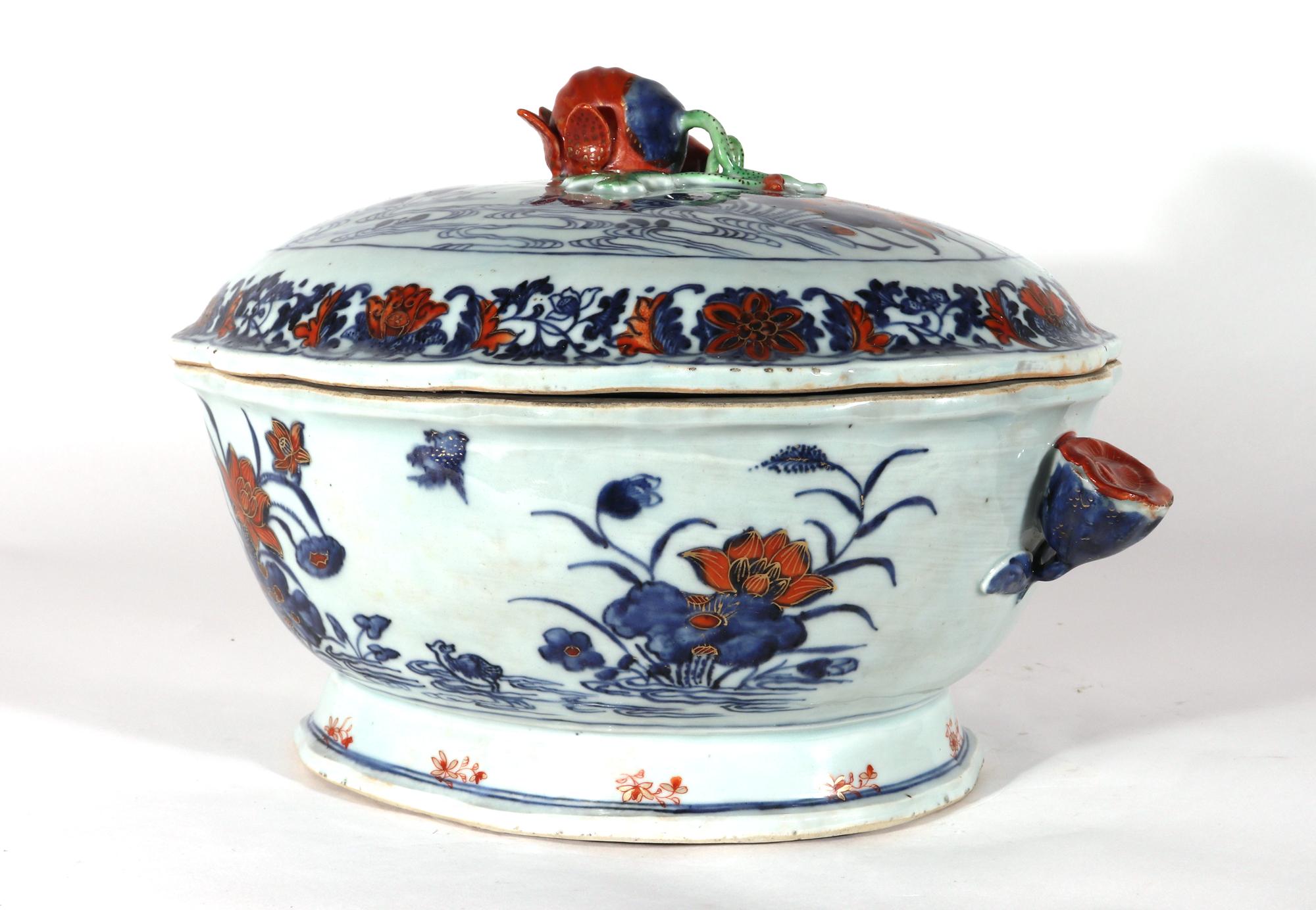 18th Century Chinese Export Porcelain Imari Tureen and Cover-Duck in Pond For Sale 3