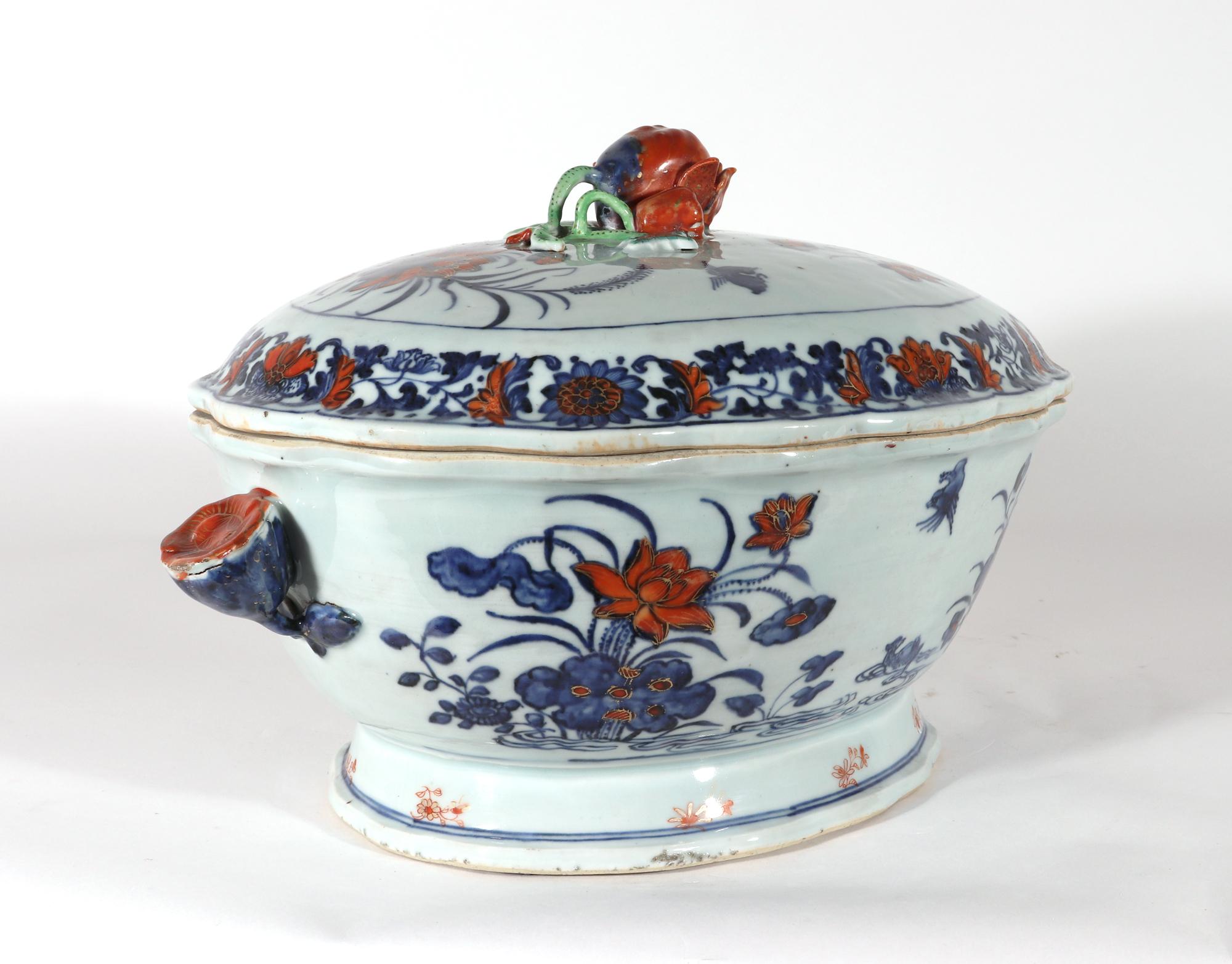 18th Century Chinese Export Porcelain Imari Tureen and Cover-Duck in Pond For Sale 4