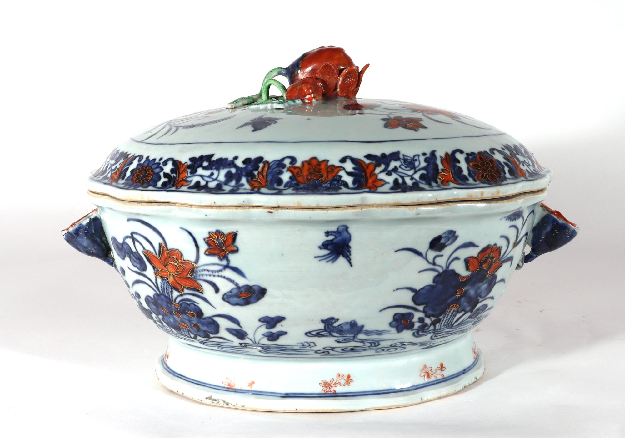 18th Century Chinese Export Porcelain Imari Tureen and Cover-Duck in Pond For Sale 5