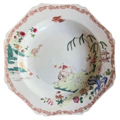 18th Century Chinese Export Porcelain Octagonal Plate with Boy Riding a Buffalo