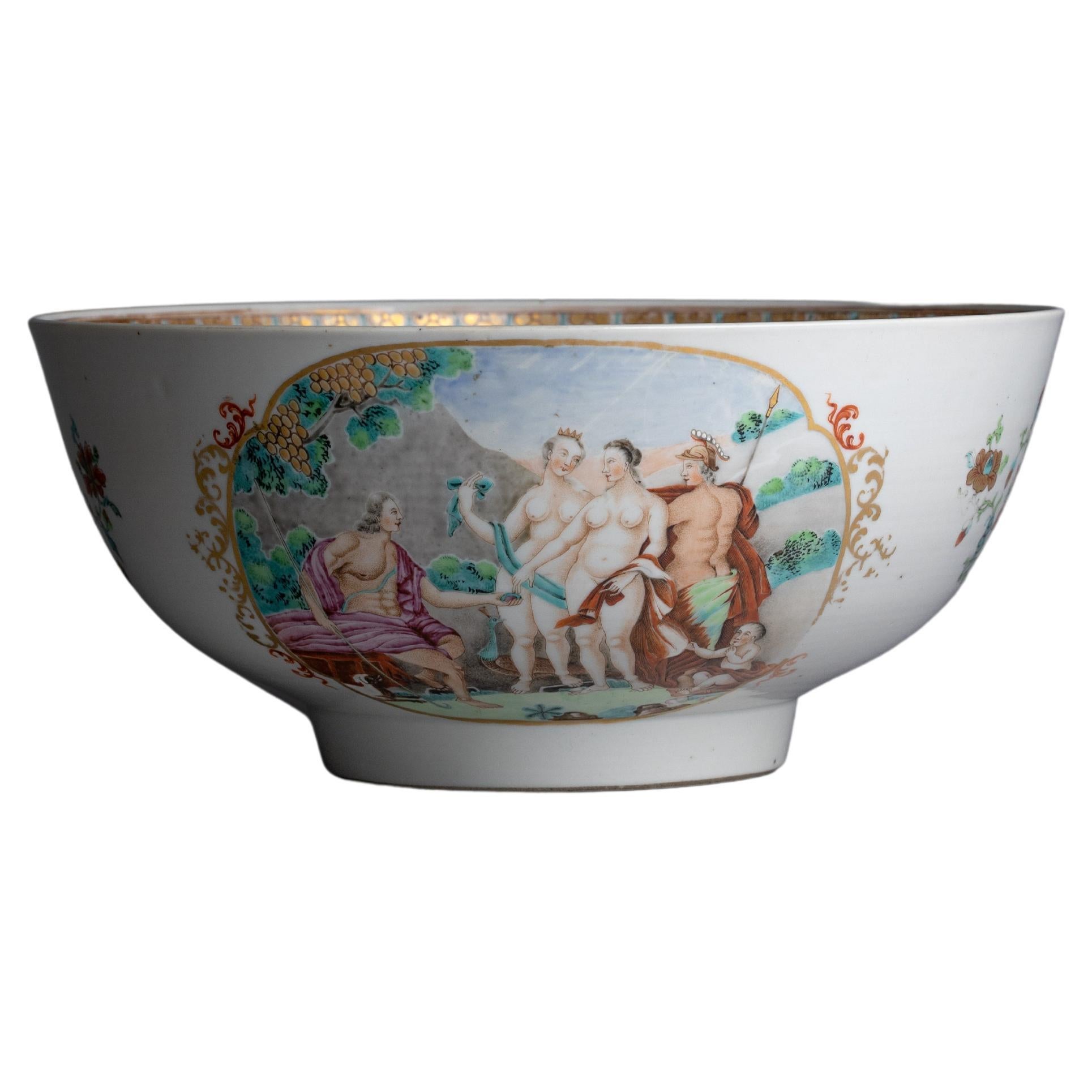 18th Century Chinese Export Porcelain Punch Bowl For Sale