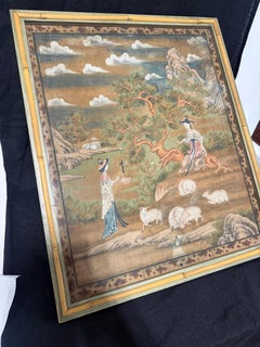 18. Jahrhundert, Chinesische Export Qing Pith Malerei von Hofdamen *Stair & Co*