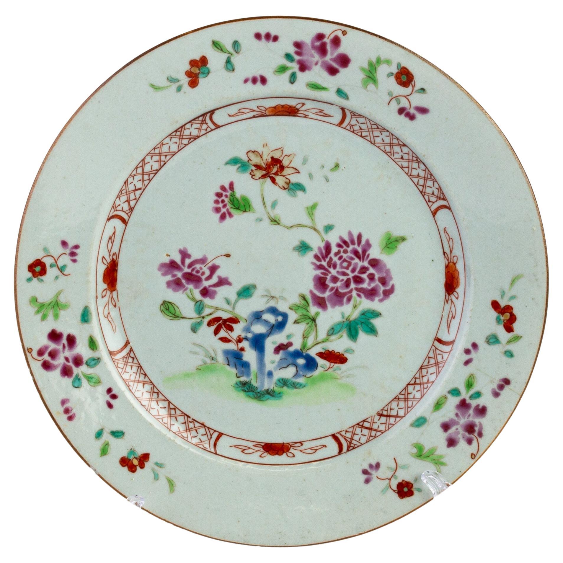 18th Century Chinese Famille Rose Hand Painted Blossoms Porcelain Plate