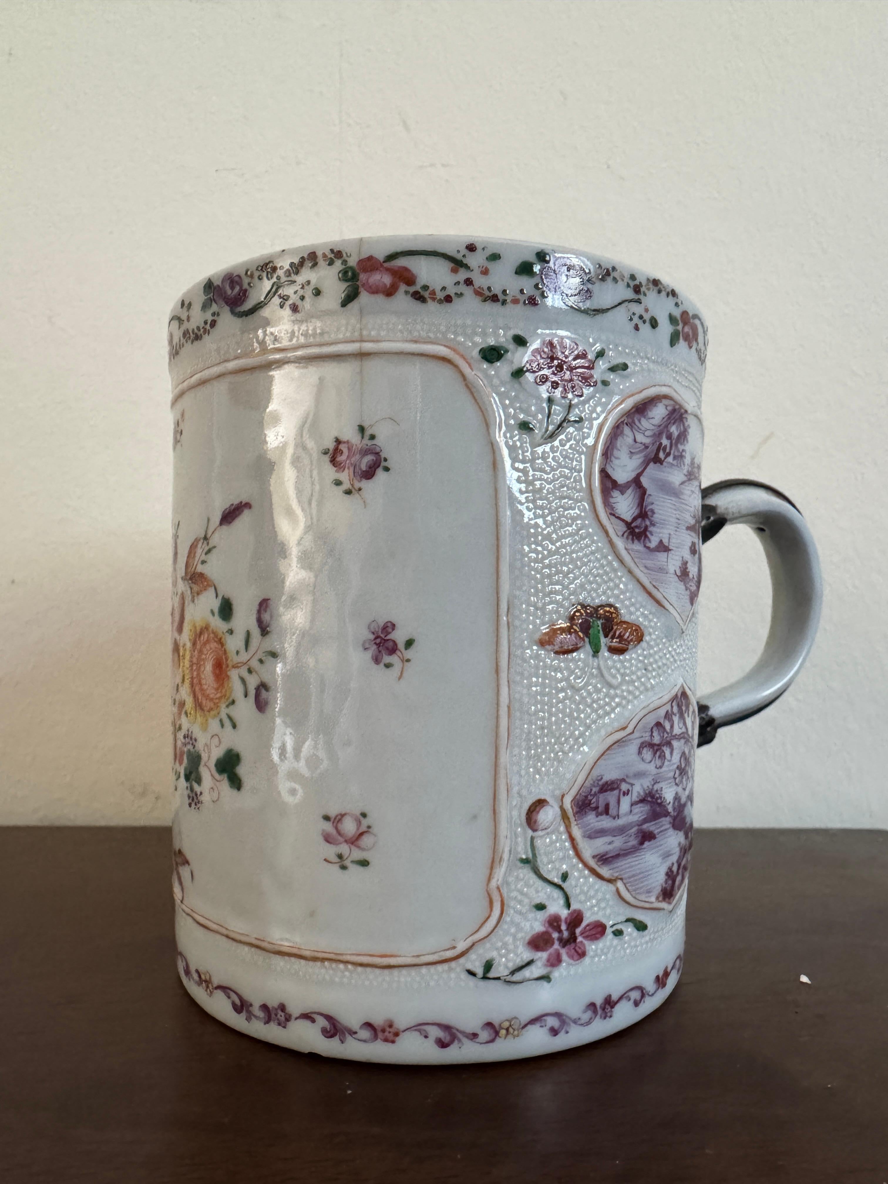Porcelain 18th Century Chinese Famille Rose Tankard For Sale