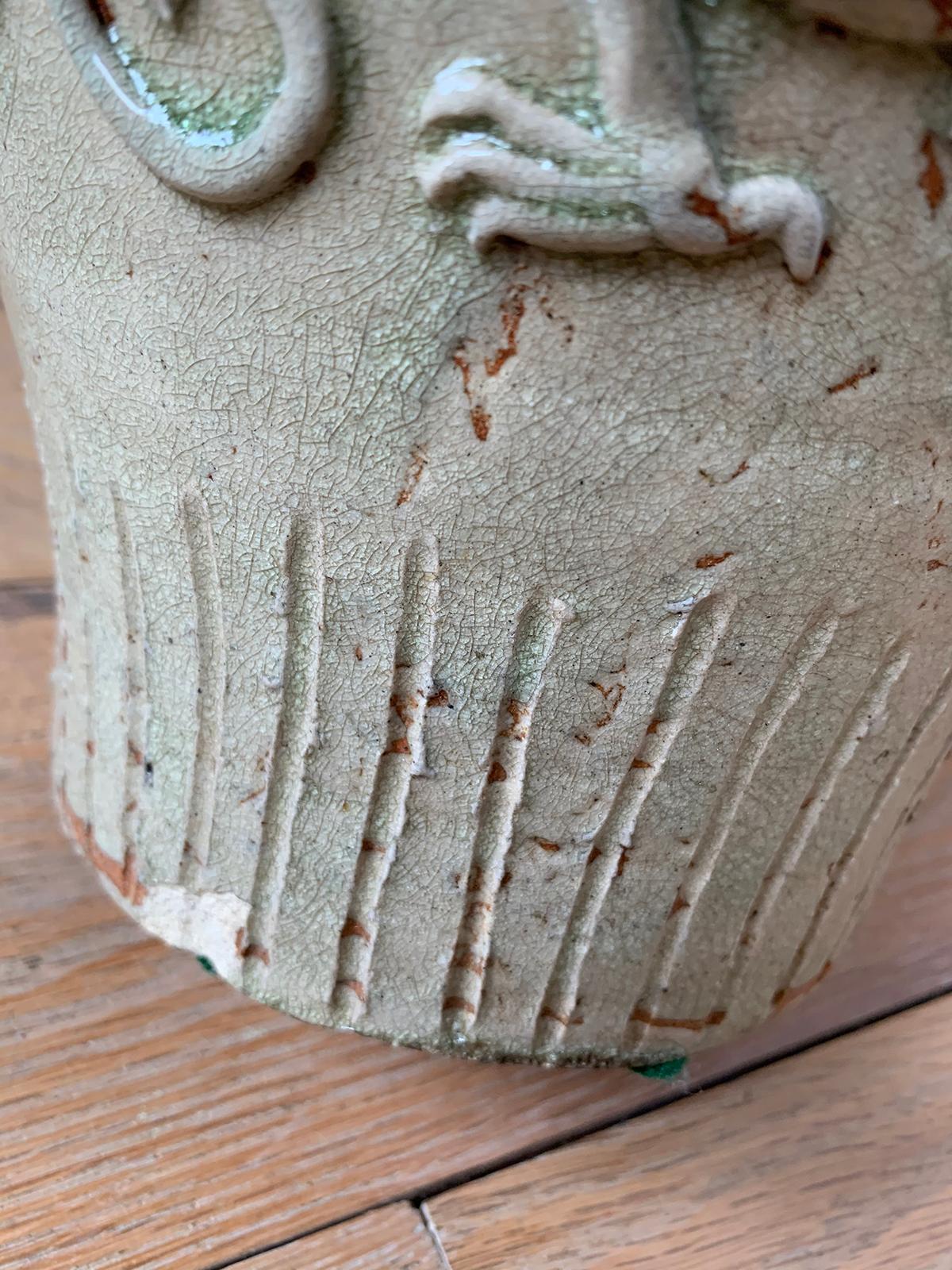 18th Century Chinese Glazed Possibly Qingbai Pottery Vase with Dragons For Sale 7
