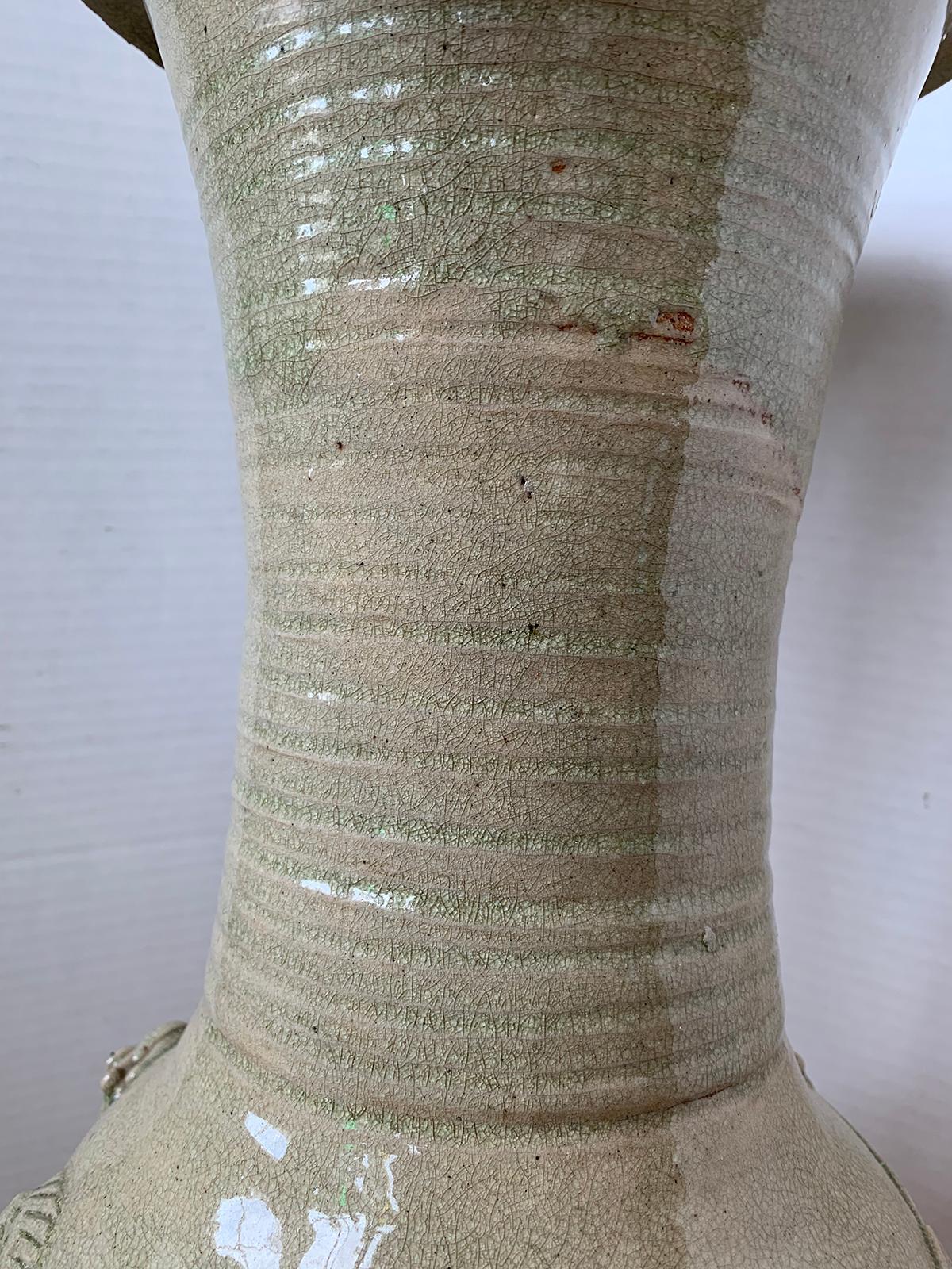 18th Century Chinese Glazed Possibly Qingbai Pottery Vase with Dragons For Sale 8