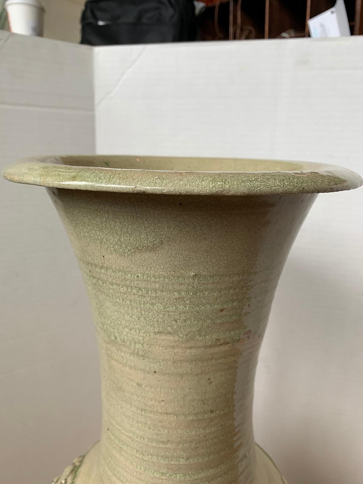 18th Century Chinese Glazed Possibly Qingbai Pottery Vase with Dragons For Sale 10