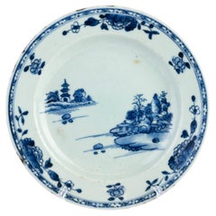 18th Century Chinese Hand Painted Blue & White Porcelain Plate