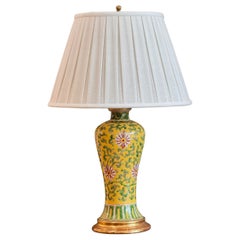 18th Century Chinese Hand Painted Ceramic Vase Lamp with Water Gilt Base