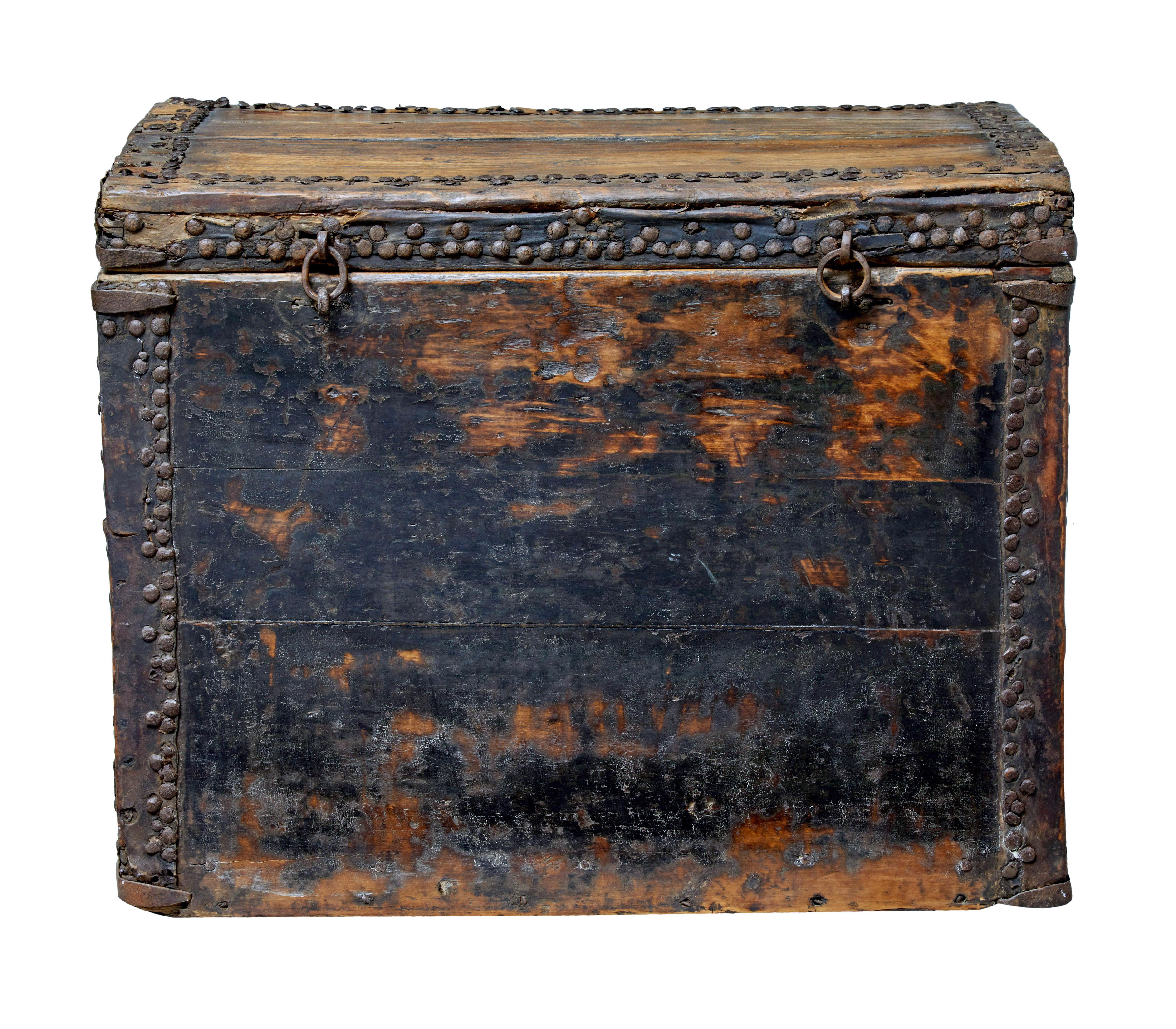 Hand-Crafted 18th century Chinese hard wood coffer chest For Sale