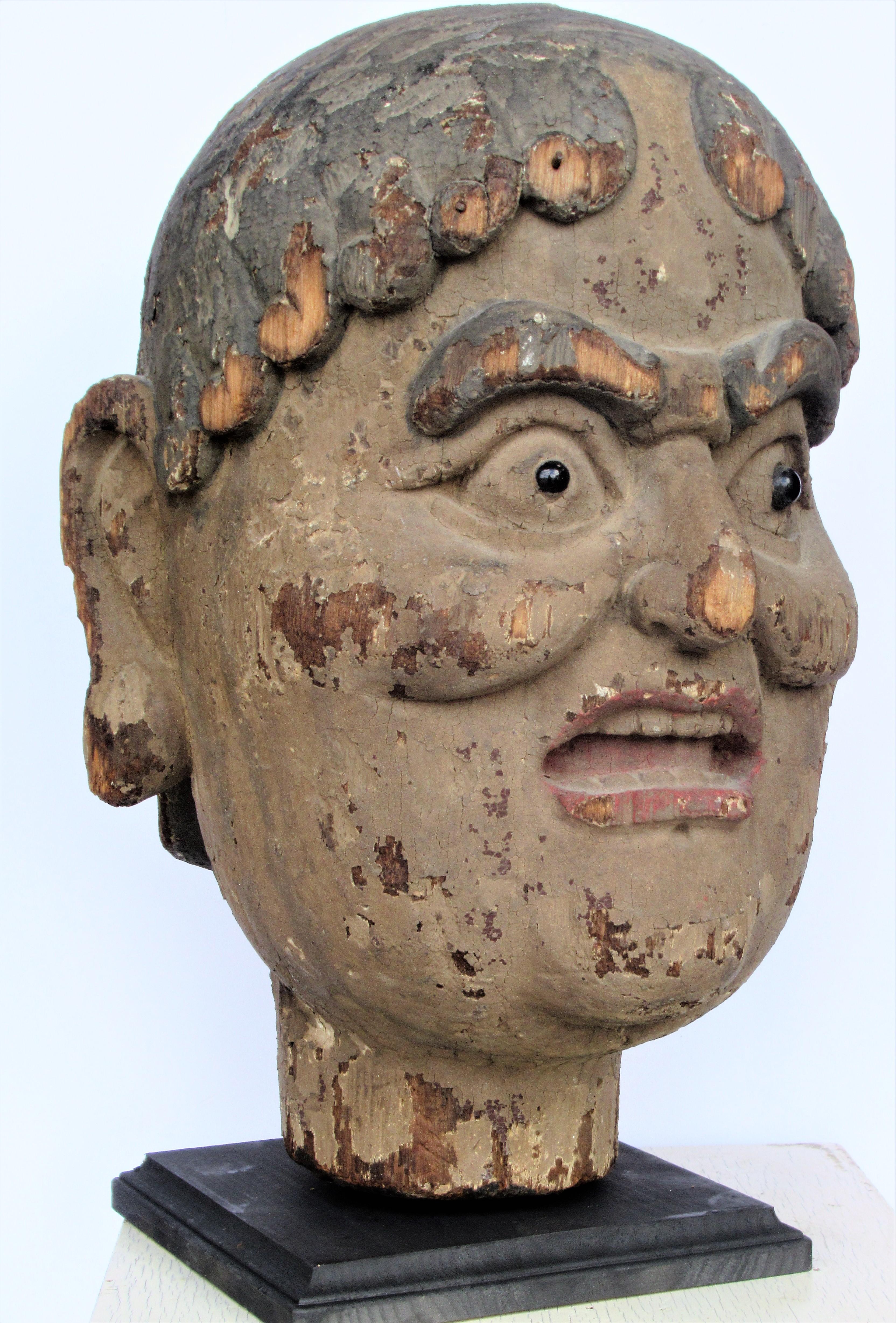 Polychromed  Antique Chinese Head of a Luohan
