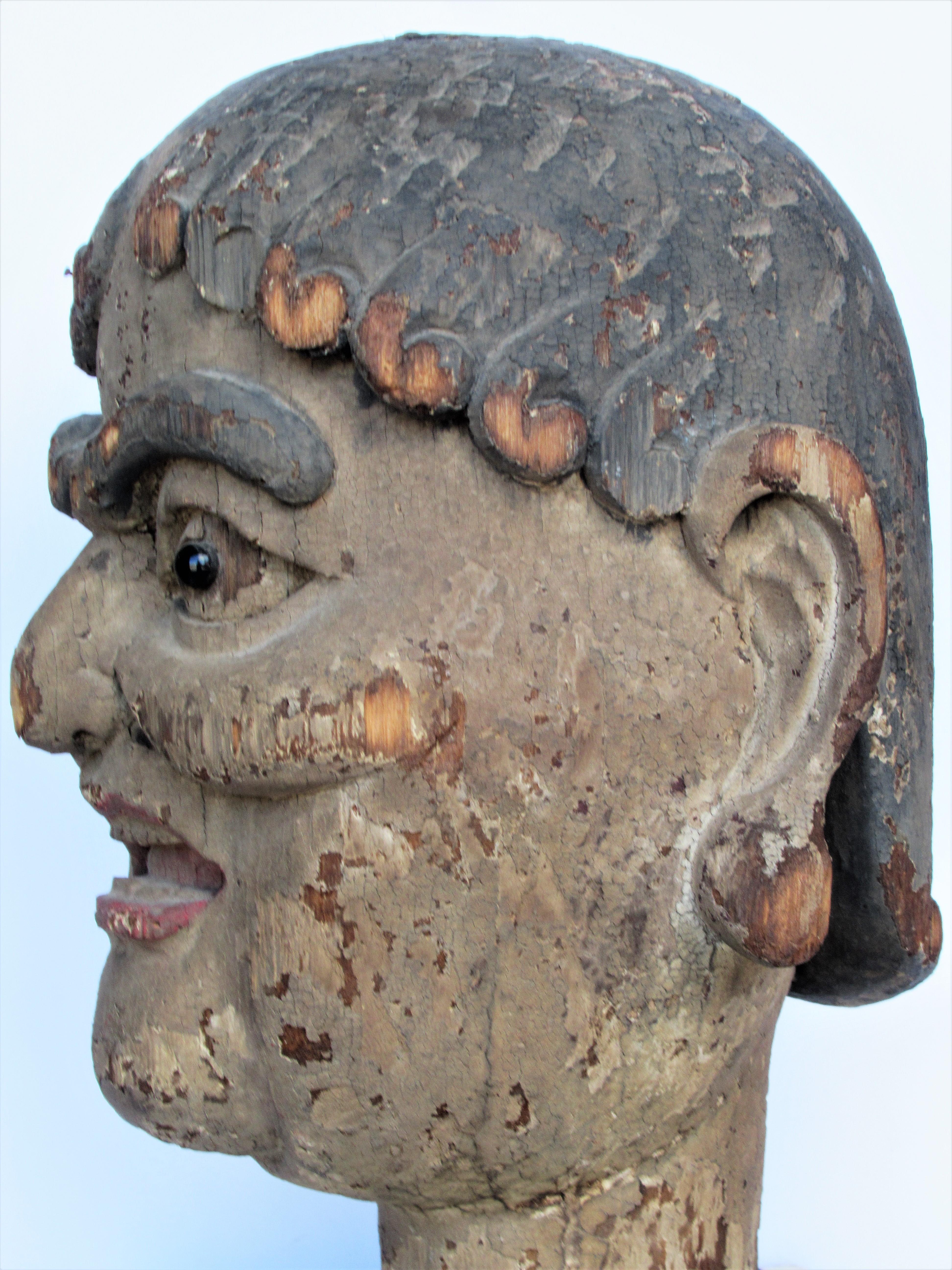 18th Century and Earlier  Antique Chinese Head of a Luohan