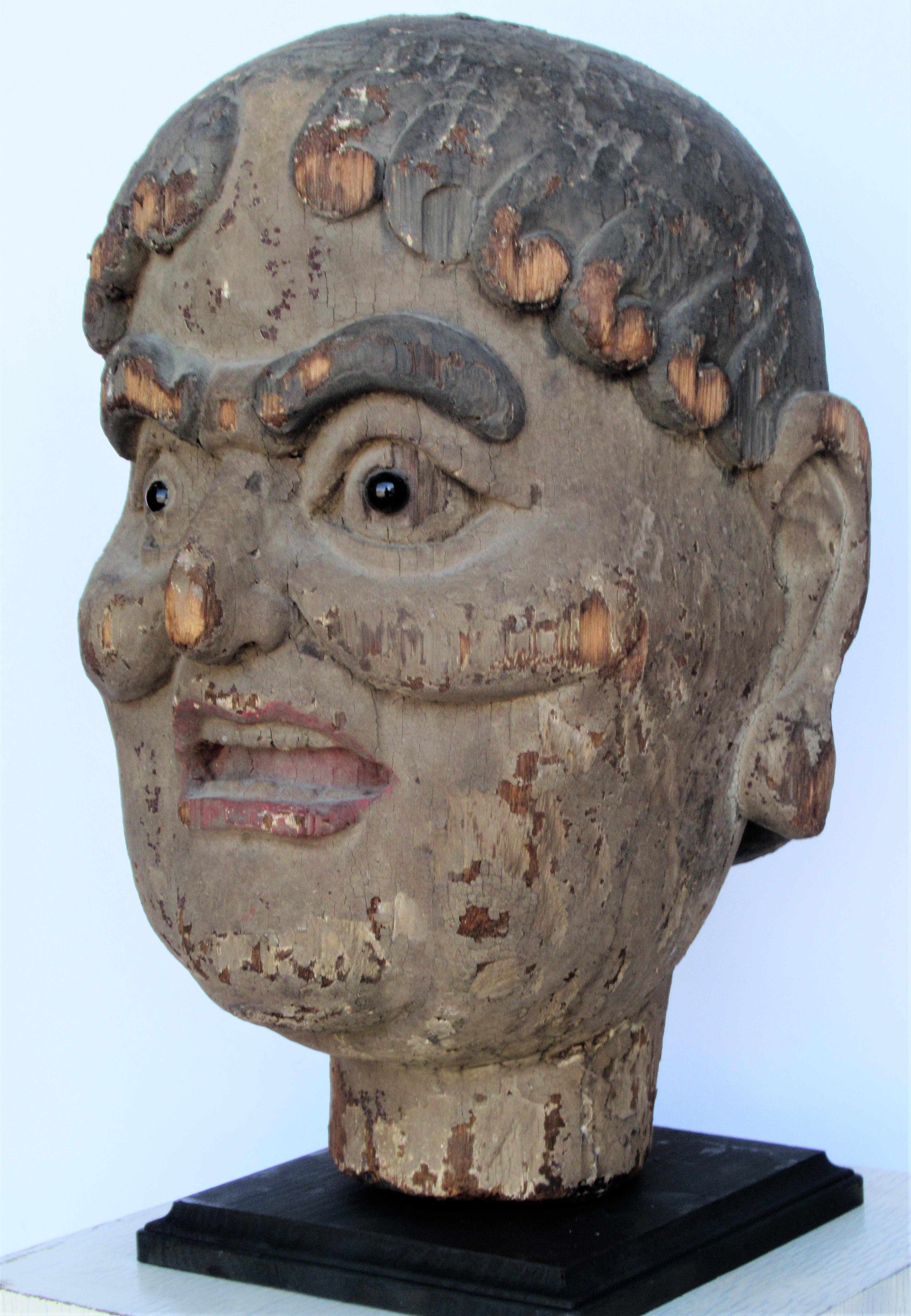 Wood  Antique Chinese Head of a Luohan