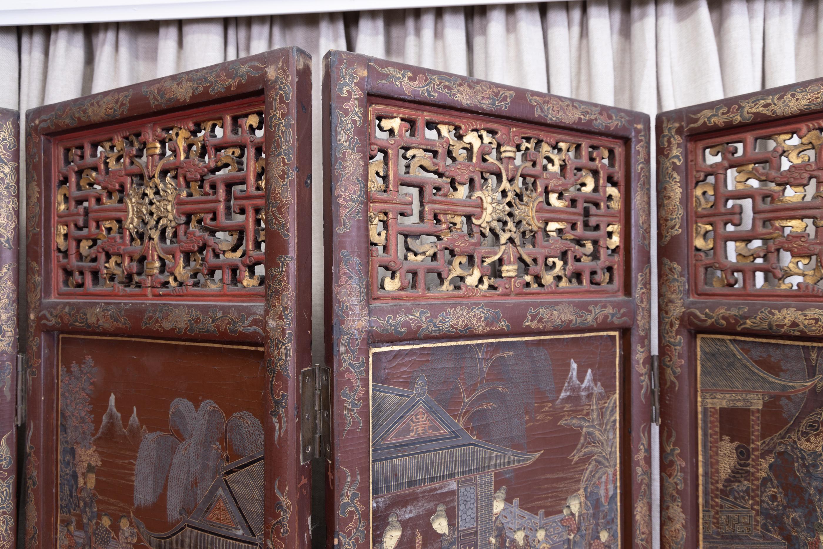 18th Century Chinese Heavily Detailed 8-Panel Coromandel Screen In Good Condition For Sale In New Orleans, LA