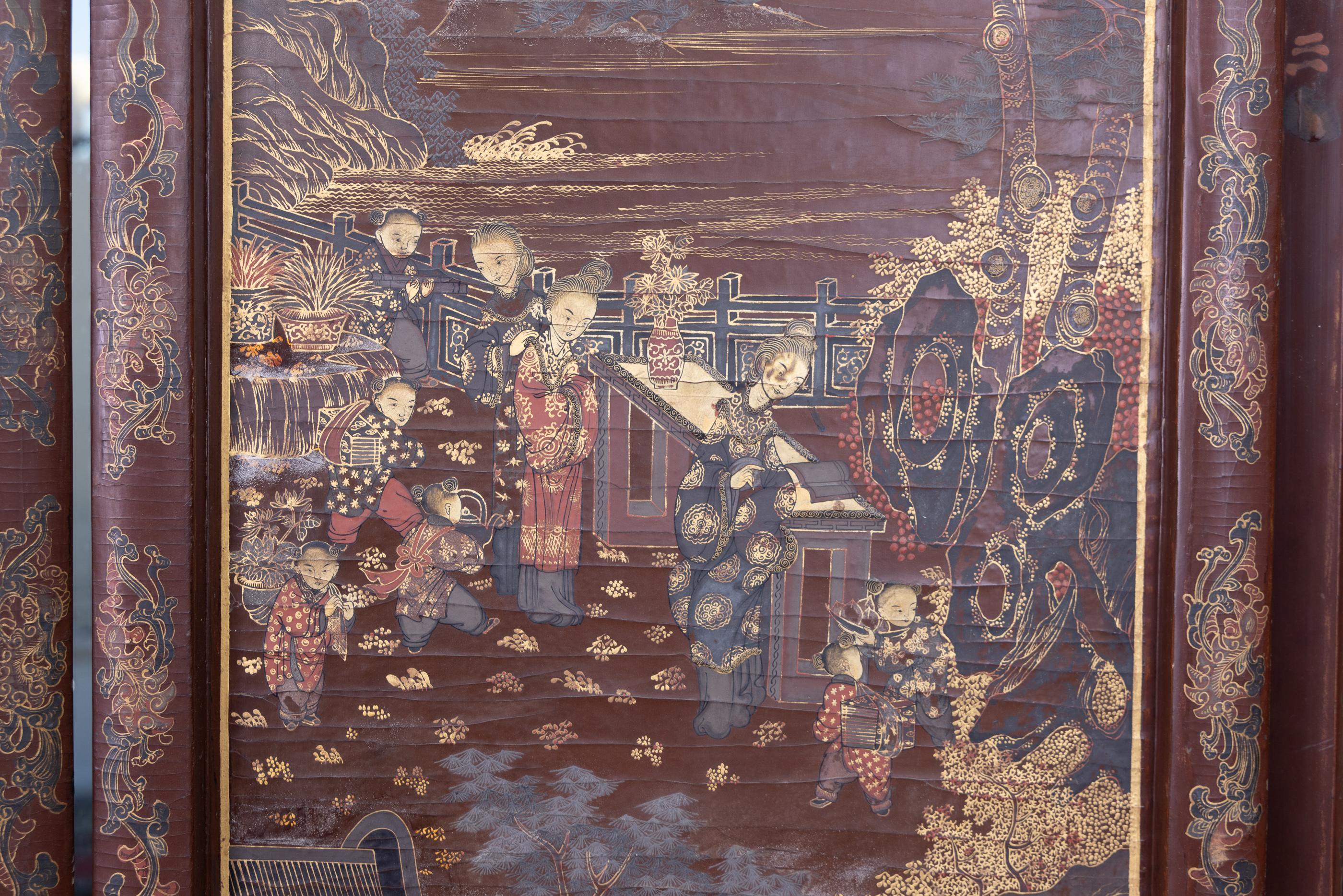 18. Jahrhundert Chinesisch Stark detaillierte 8-Panel Coromandel Bildschirm (Vergoldetes Holz) im Angebot