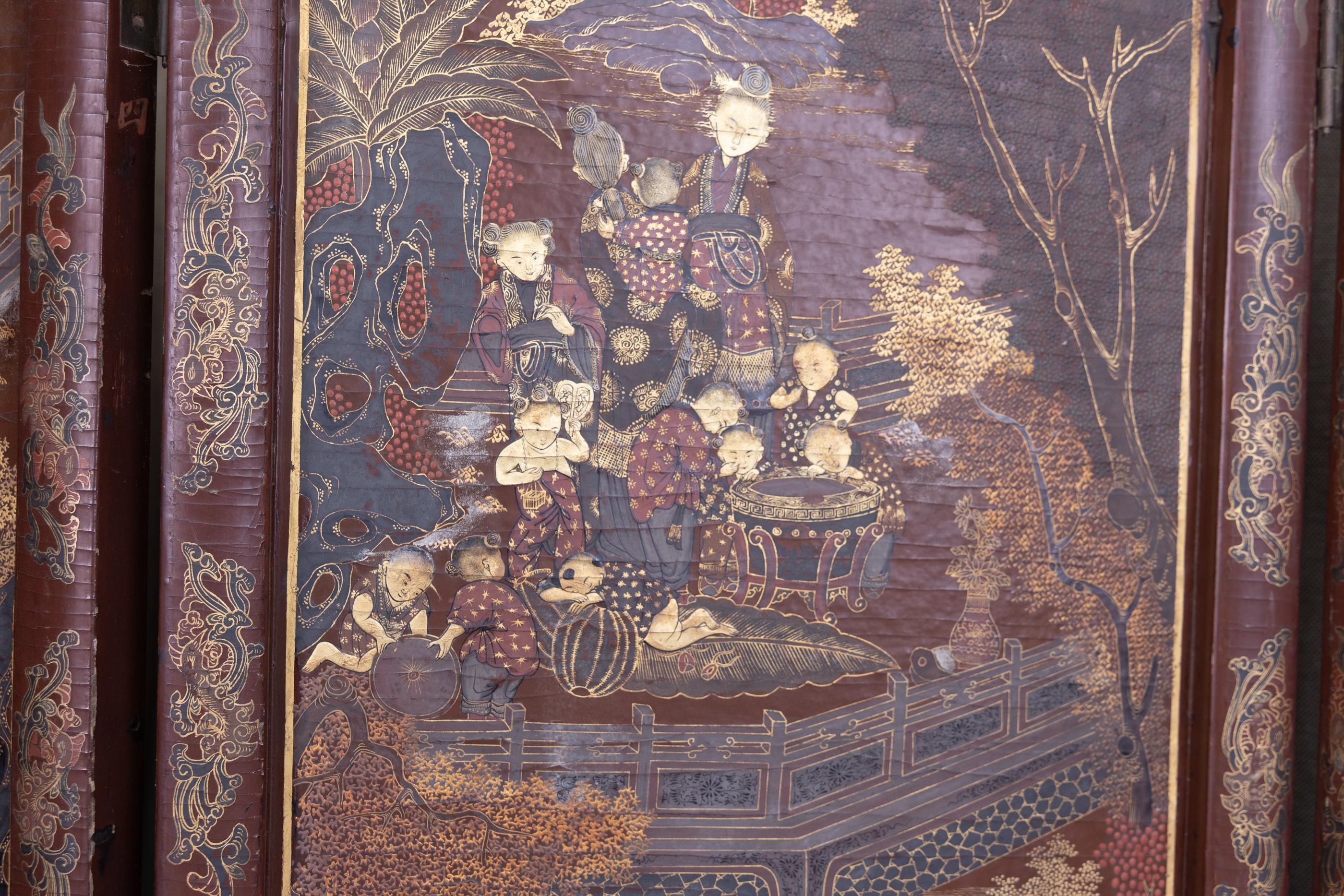 18. Jahrhundert Chinesisch Stark detaillierte 8-Panel Coromandel Bildschirm im Angebot 1