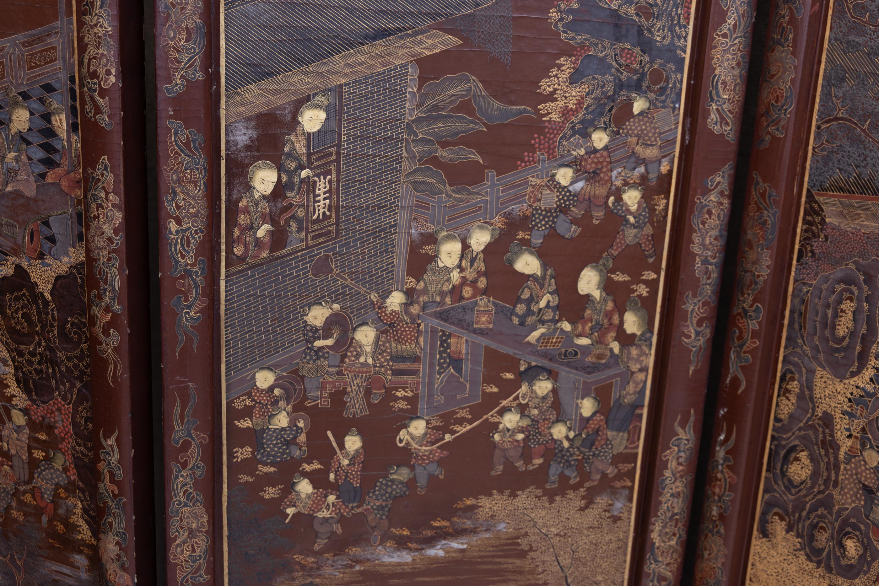 18. Jahrhundert Chinesisch Stark detaillierte 8-Panel Coromandel Bildschirm im Angebot 2
