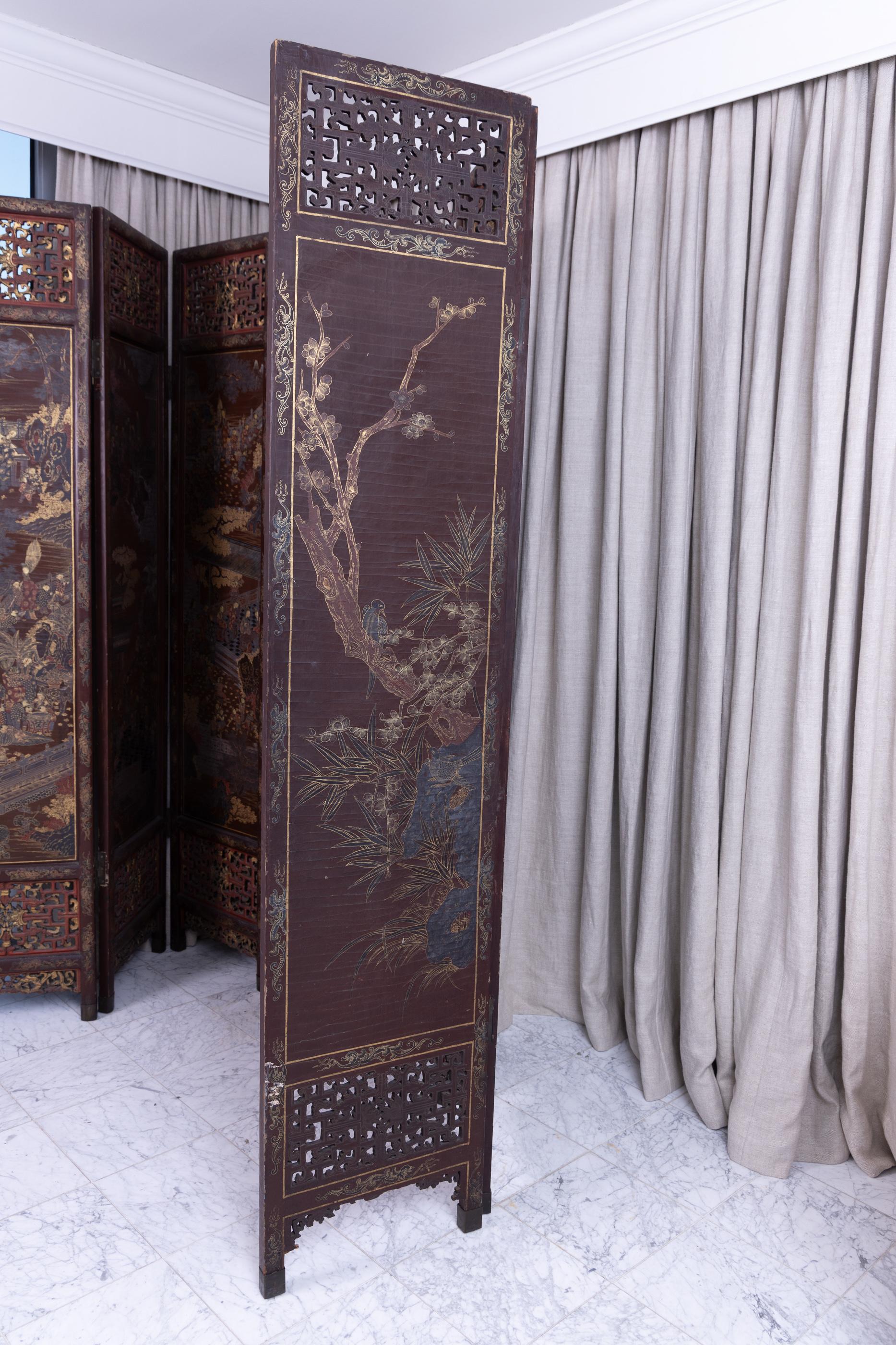 18. Jahrhundert Chinesisch Stark detaillierte 8-Panel Coromandel Bildschirm im Angebot 3