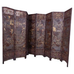 18. Jahrhundert Chinesisch Stark detaillierte 8-Panel Coromandel Bildschirm