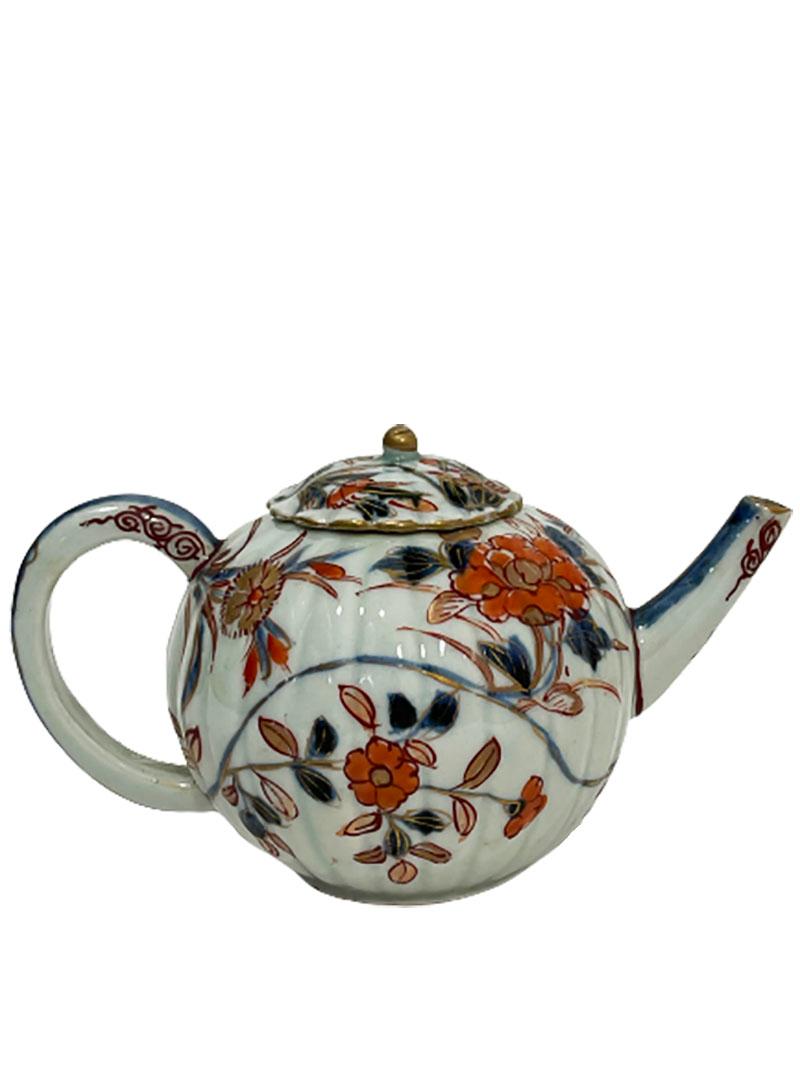 Asian 18th Century Chinese Imari Pumpkin Shaped Small Teapot