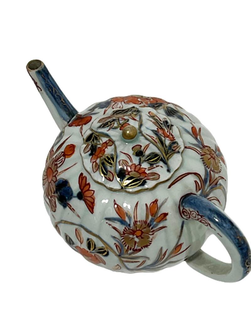 Porcelain 18th Century Chinese Imari Pumpkin Shaped Small Teapot