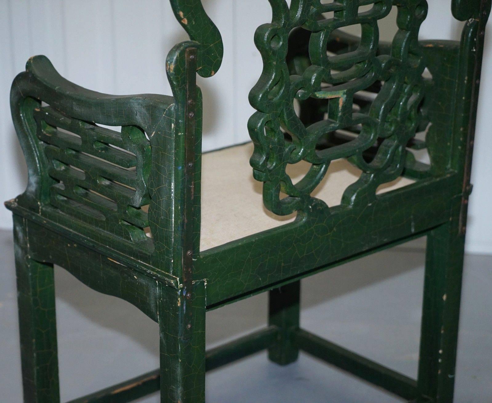 18th Century Chinese Jade Green Painted Chair with Original Distressed Paint 2