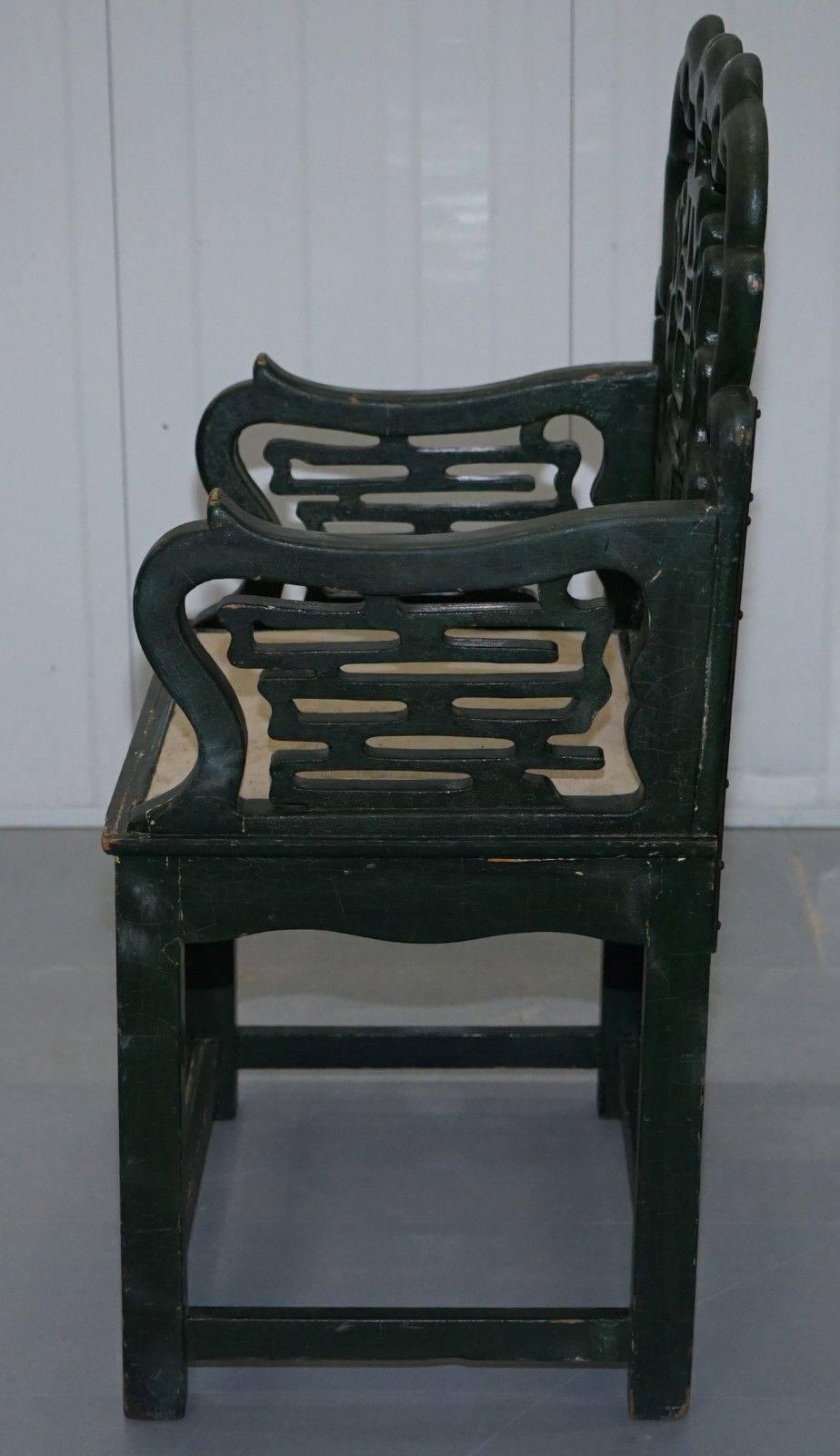 18th Century Chinese Jade Green Painted Chair with Original Distressed Paint 3