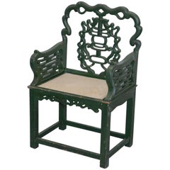 18th Century Chinese Jade Green Painted Chair with Original Distressed Paint