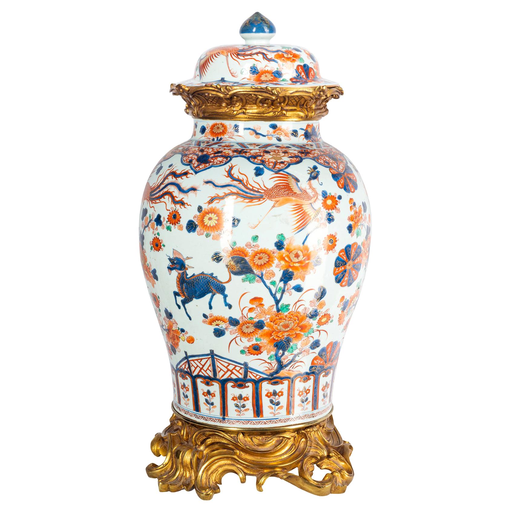 18th Century Chinese Lidded Imari Vase, Ormolu Mounted For Sale