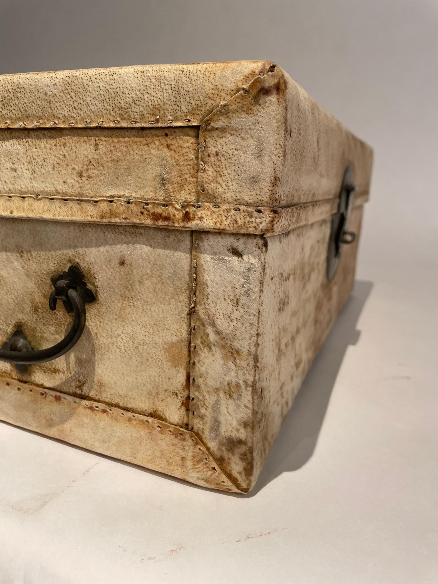 18th Century Chinese Parchment Covered Box With Bronze Mounts  For Sale 5