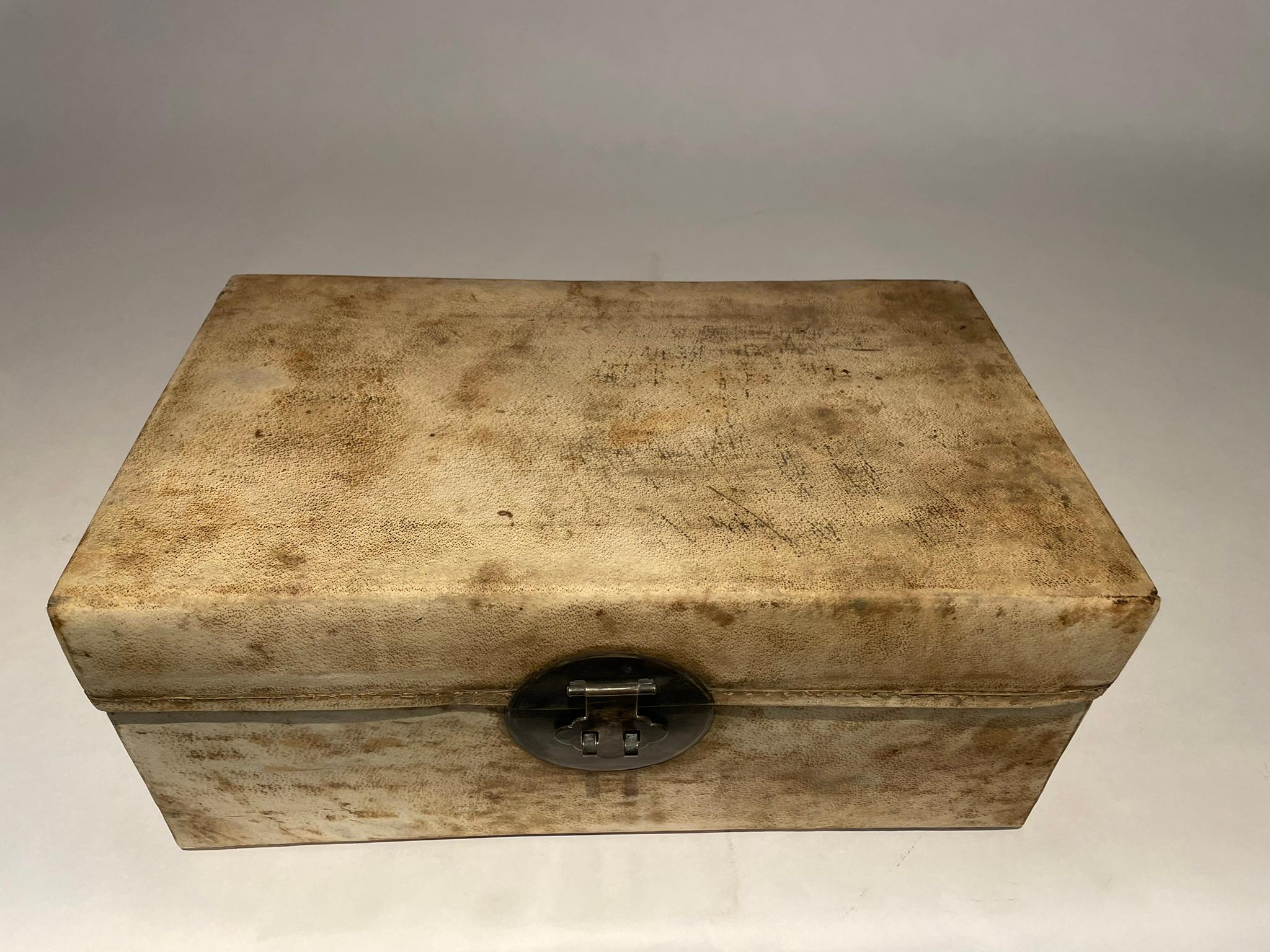18th Century Chinese Parchment Covered Box With Bronze Mounts  For Sale 9