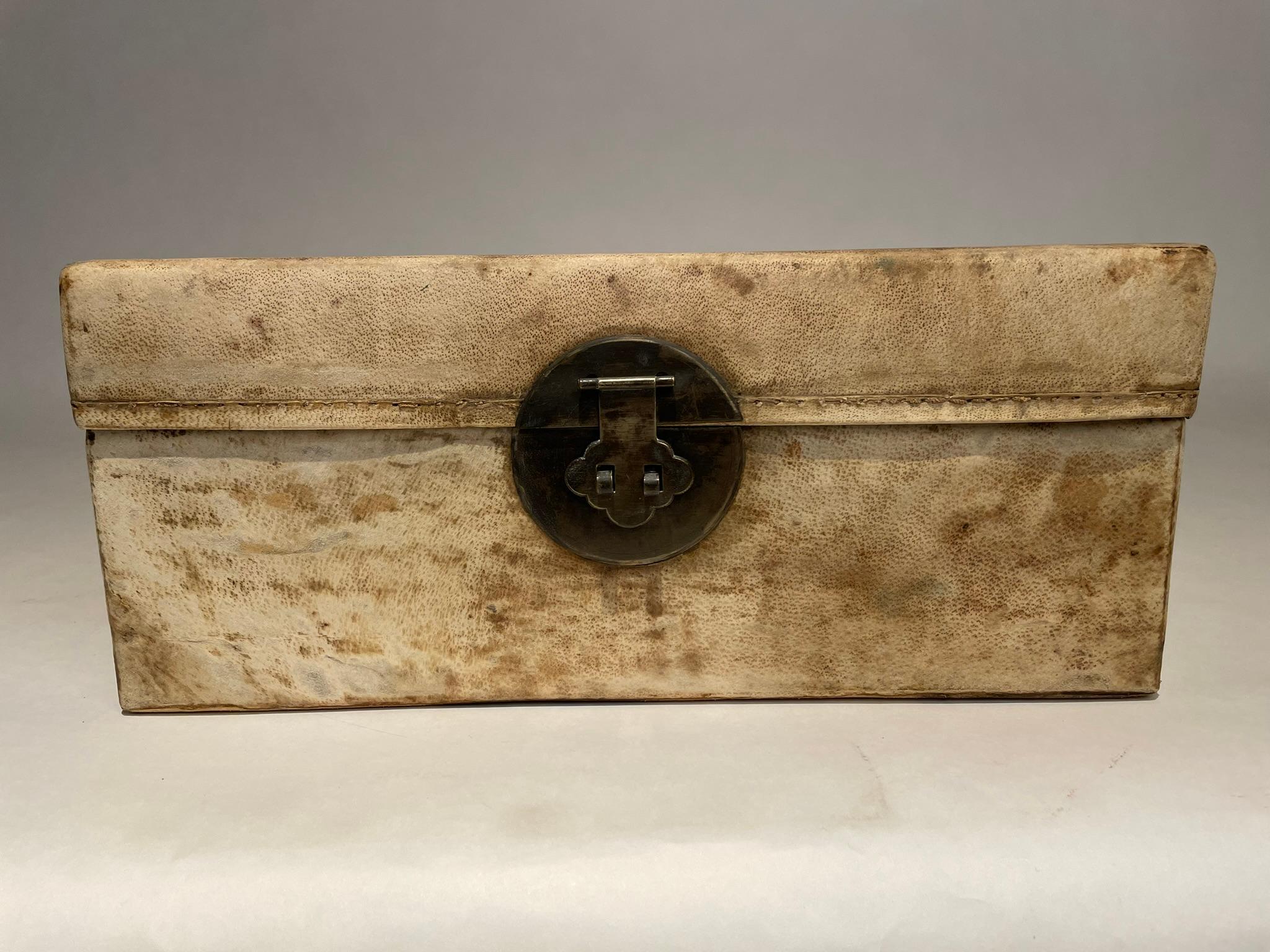 18th Century Chinese Parchment Covered Box With Bronze Mounts  For Sale 10