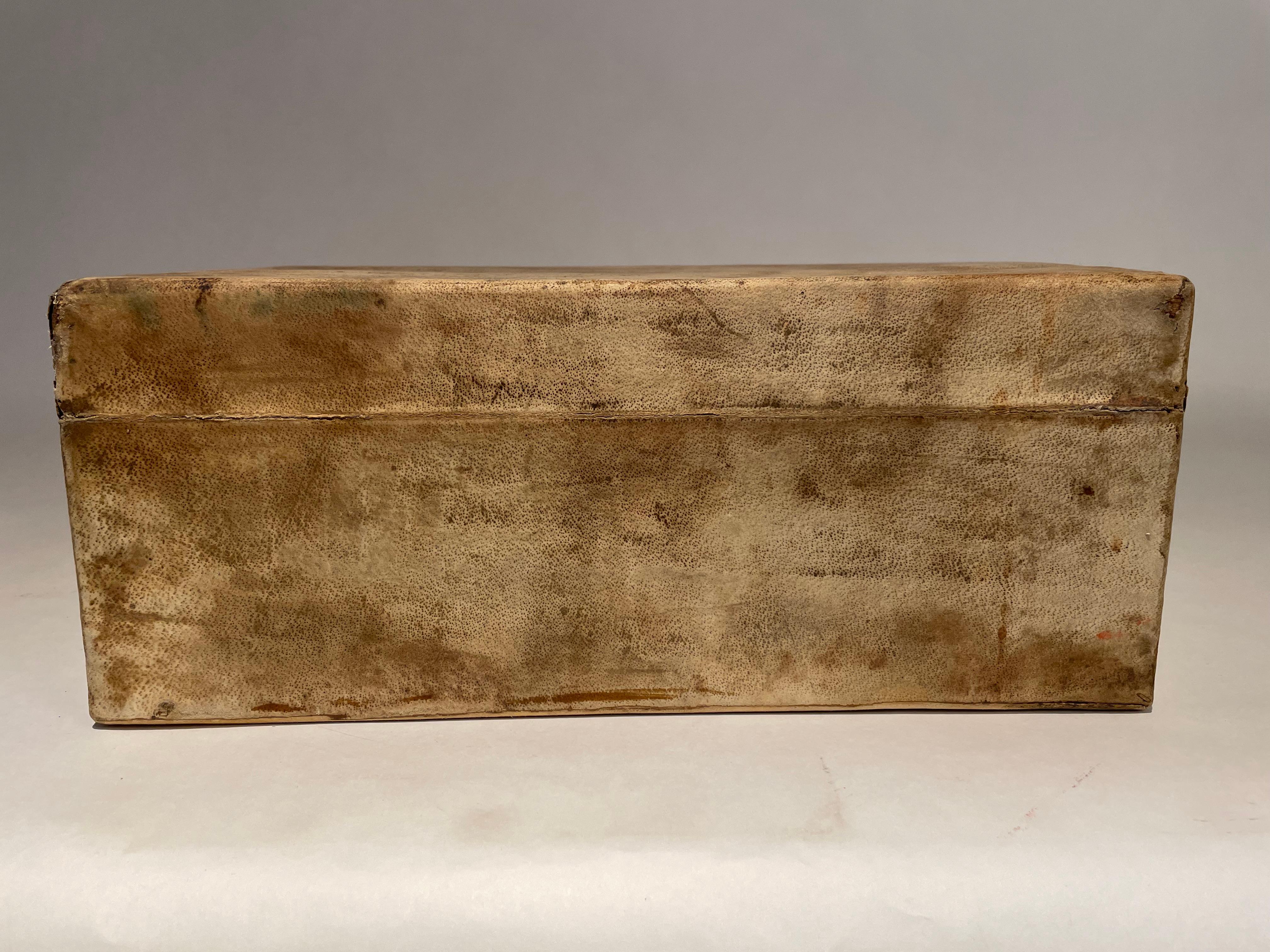 18th Century Chinese Parchment Covered Box With Bronze Mounts  For Sale 11