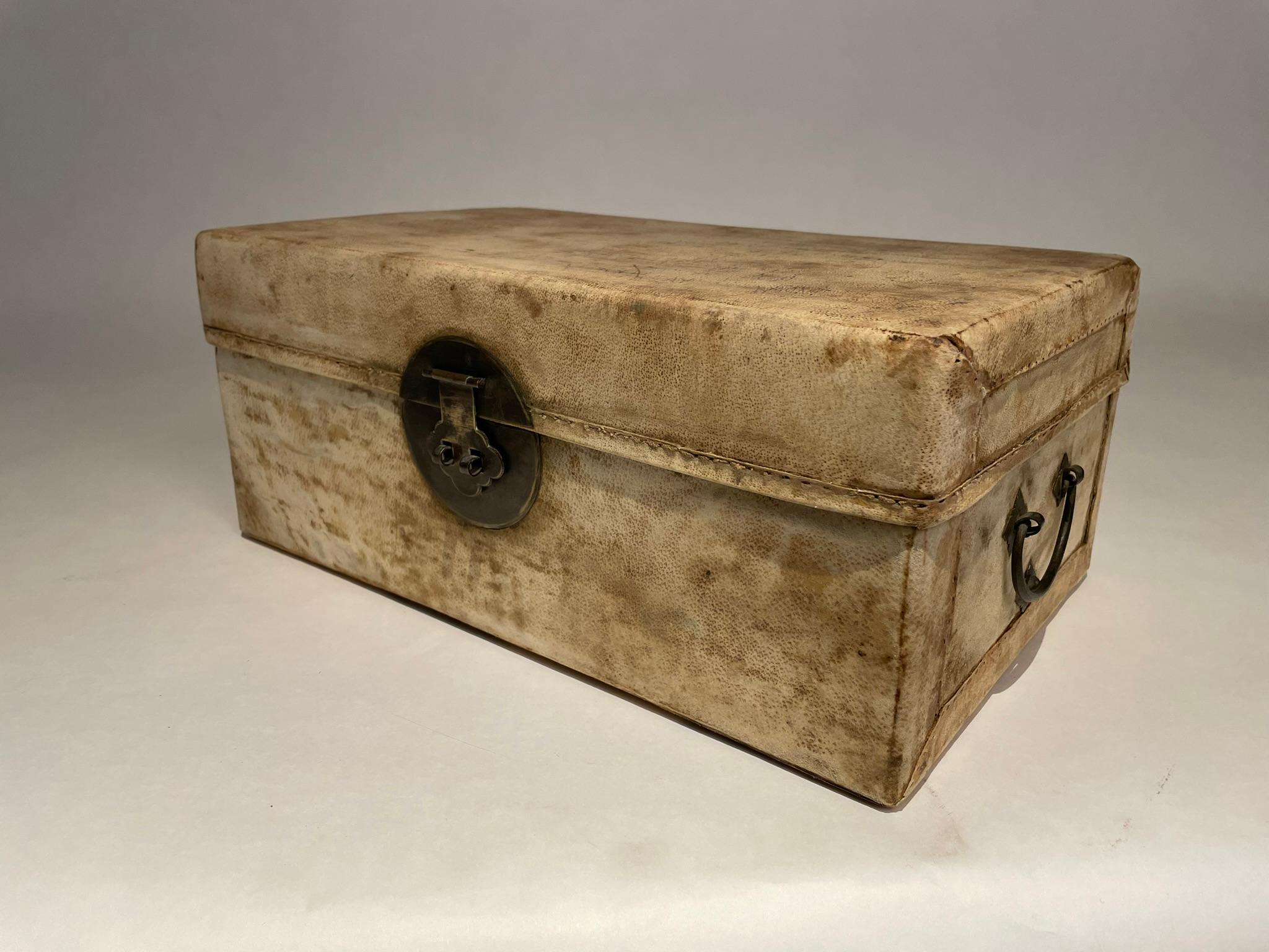 18th Century Chinese Parchment Covered Box With Bronze Mounts  For Sale 12