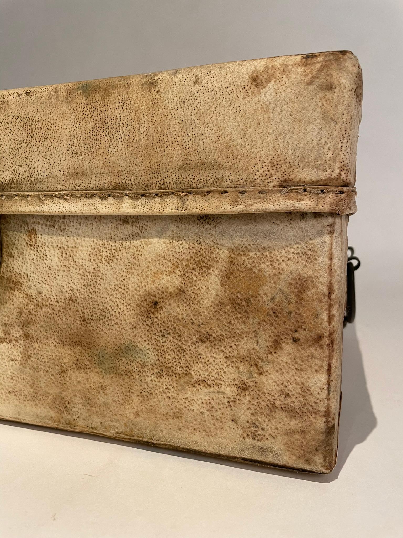 Hand-Crafted 18th Century Chinese Parchment Covered Box With Bronze Mounts  For Sale