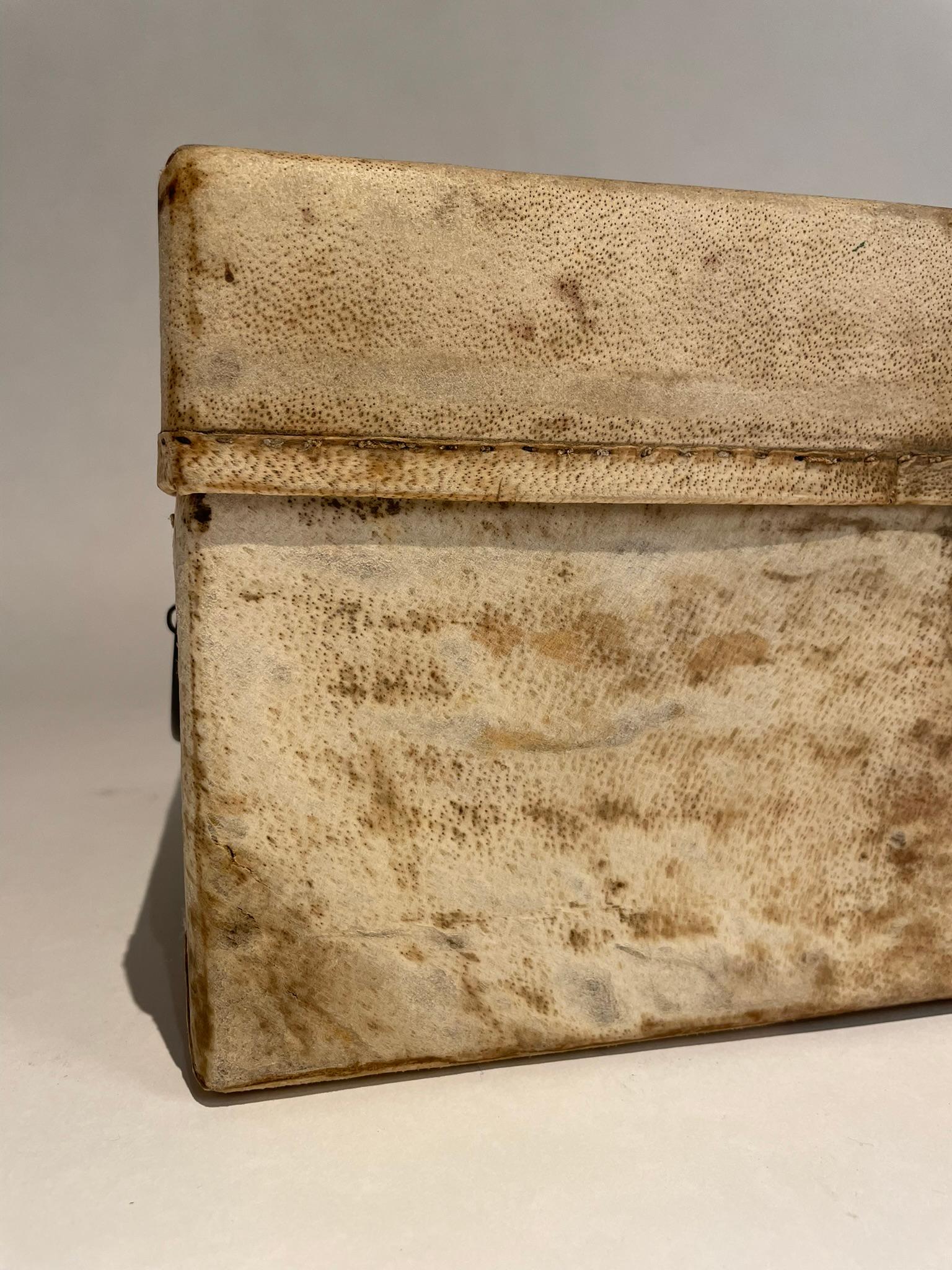 18th Century Chinese Parchment Covered Box With Bronze Mounts  In Good Condition For Sale In Stamford, CT