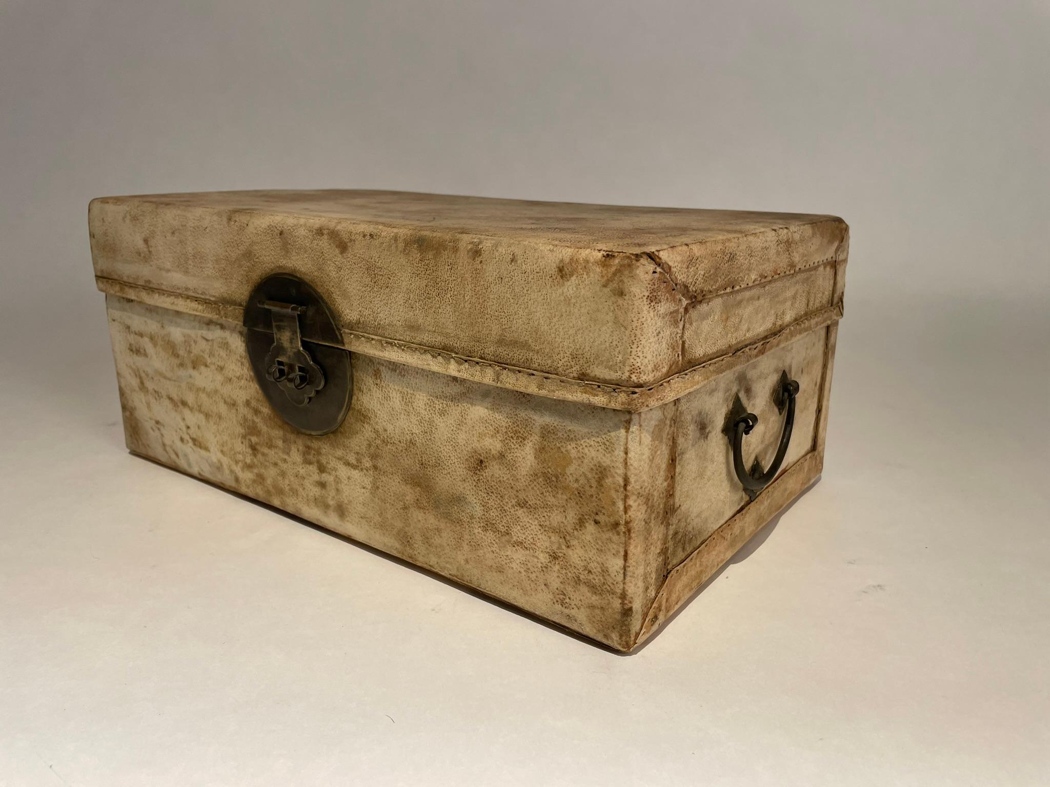 18th Century Chinese Parchment Covered Box With Bronze Mounts  For Sale 1