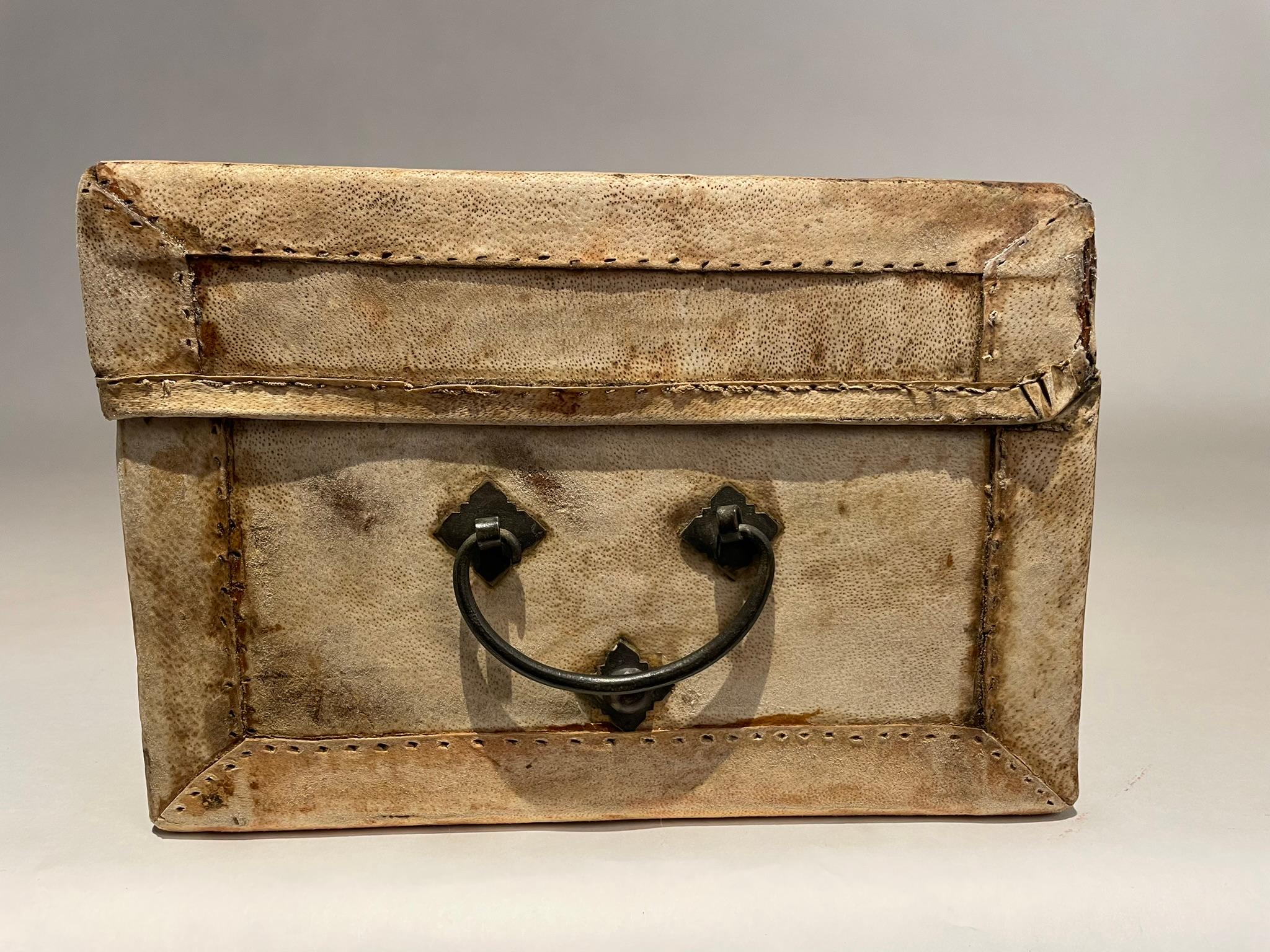 18th Century Chinese Parchment Covered Box With Bronze Mounts  For Sale 2