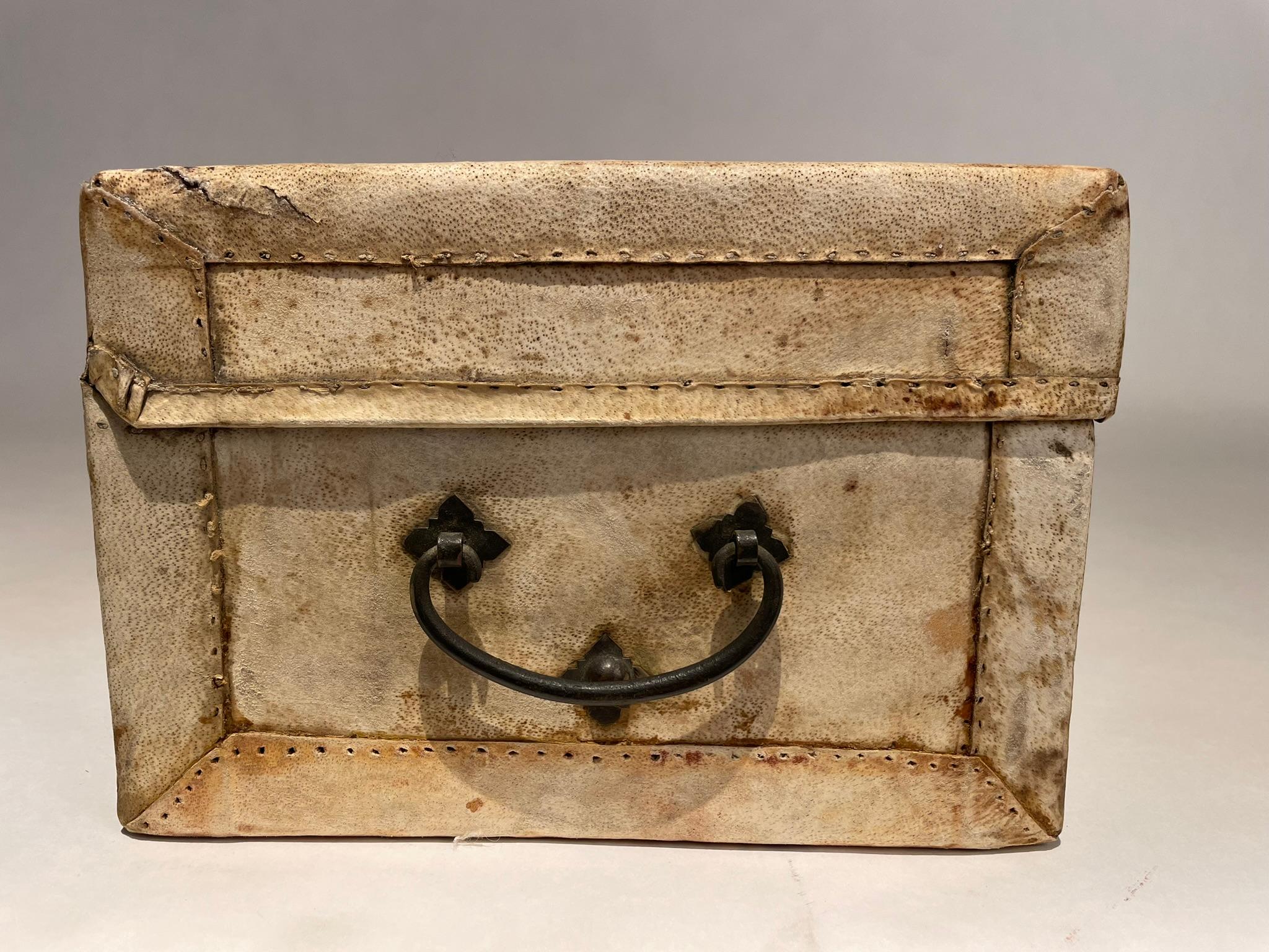 18th Century Chinese Parchment Covered Box With Bronze Mounts  For Sale 3