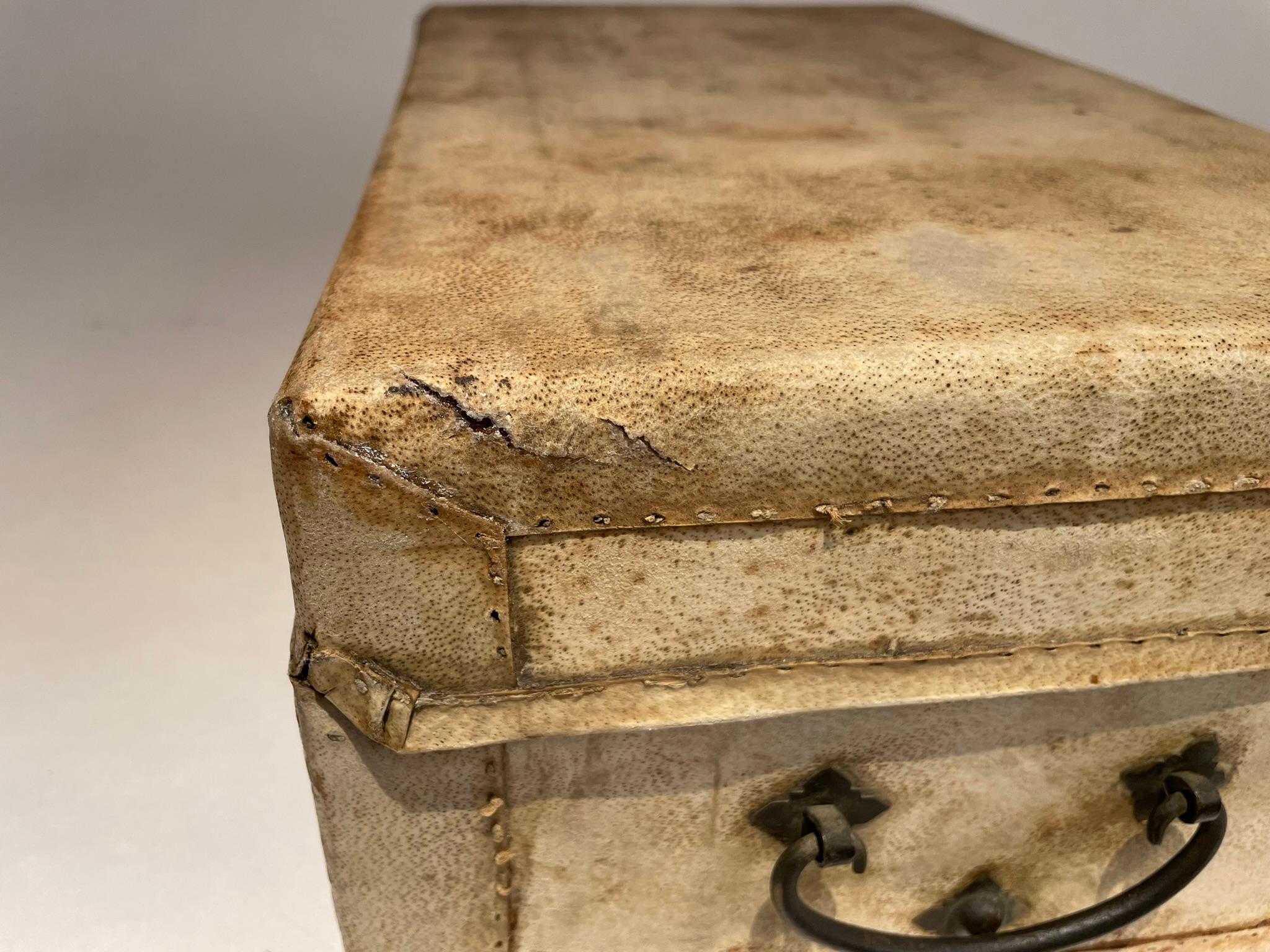 18th Century Chinese Parchment Covered Box With Bronze Mounts  For Sale 4
